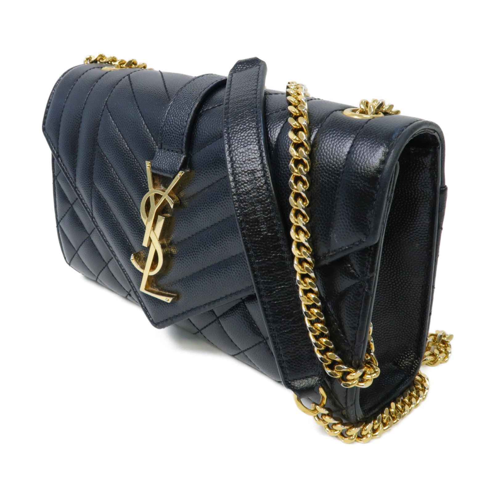 SAINT LAURENT 牛皮皮革Shoulder Bag金扣鏈帶肩背袋黒色