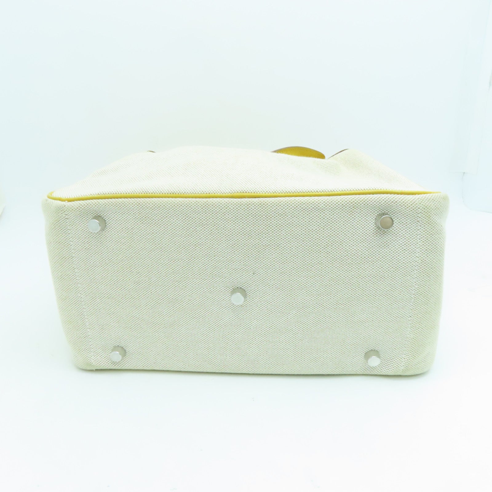 HERMES Cowhide Leather Canvas Lindy 30 Silver Button Handle Bag Beige/Yellow