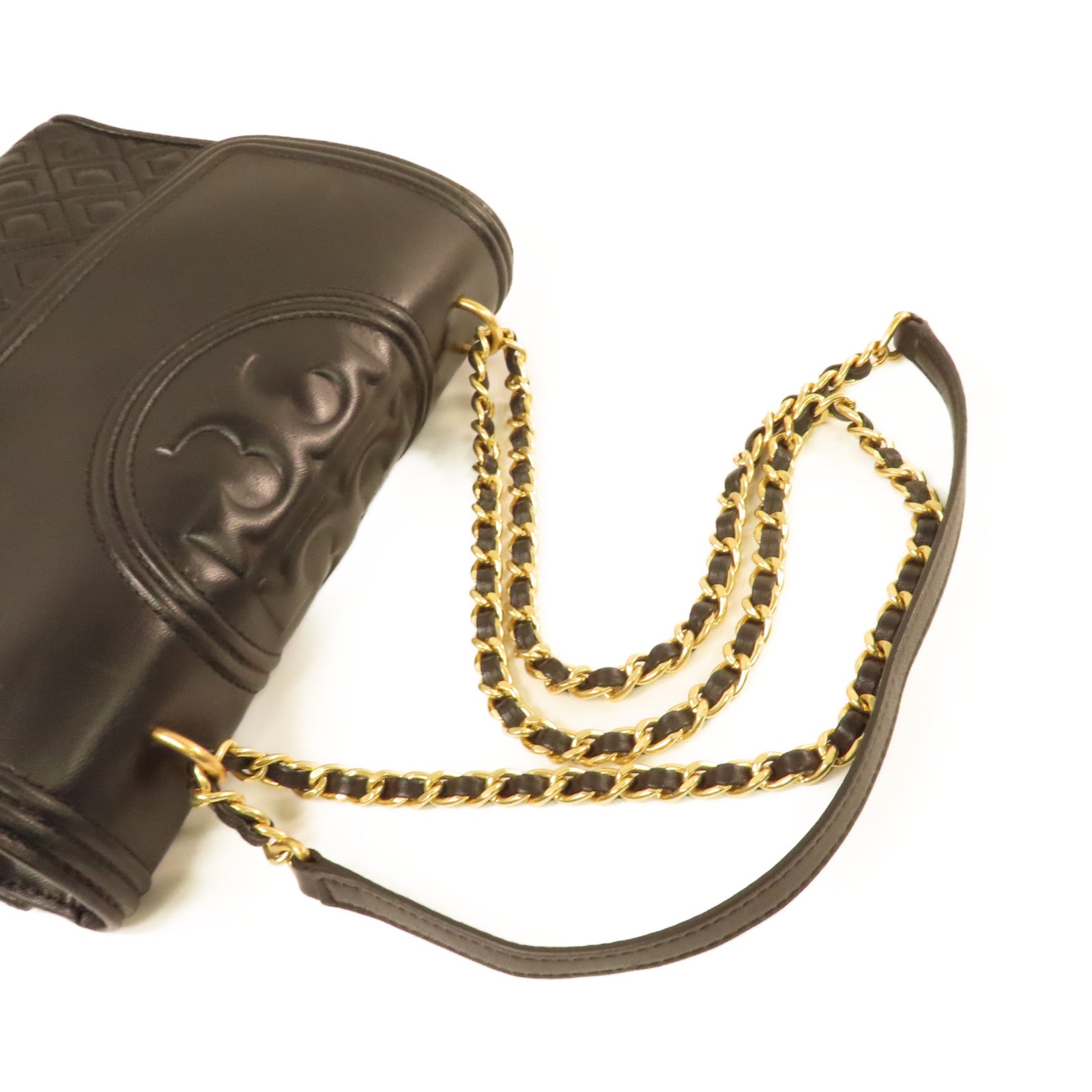 Tory Burch 牛皮皮革Chain Shoulder Bag金扣鏈帶肩背袋黑色