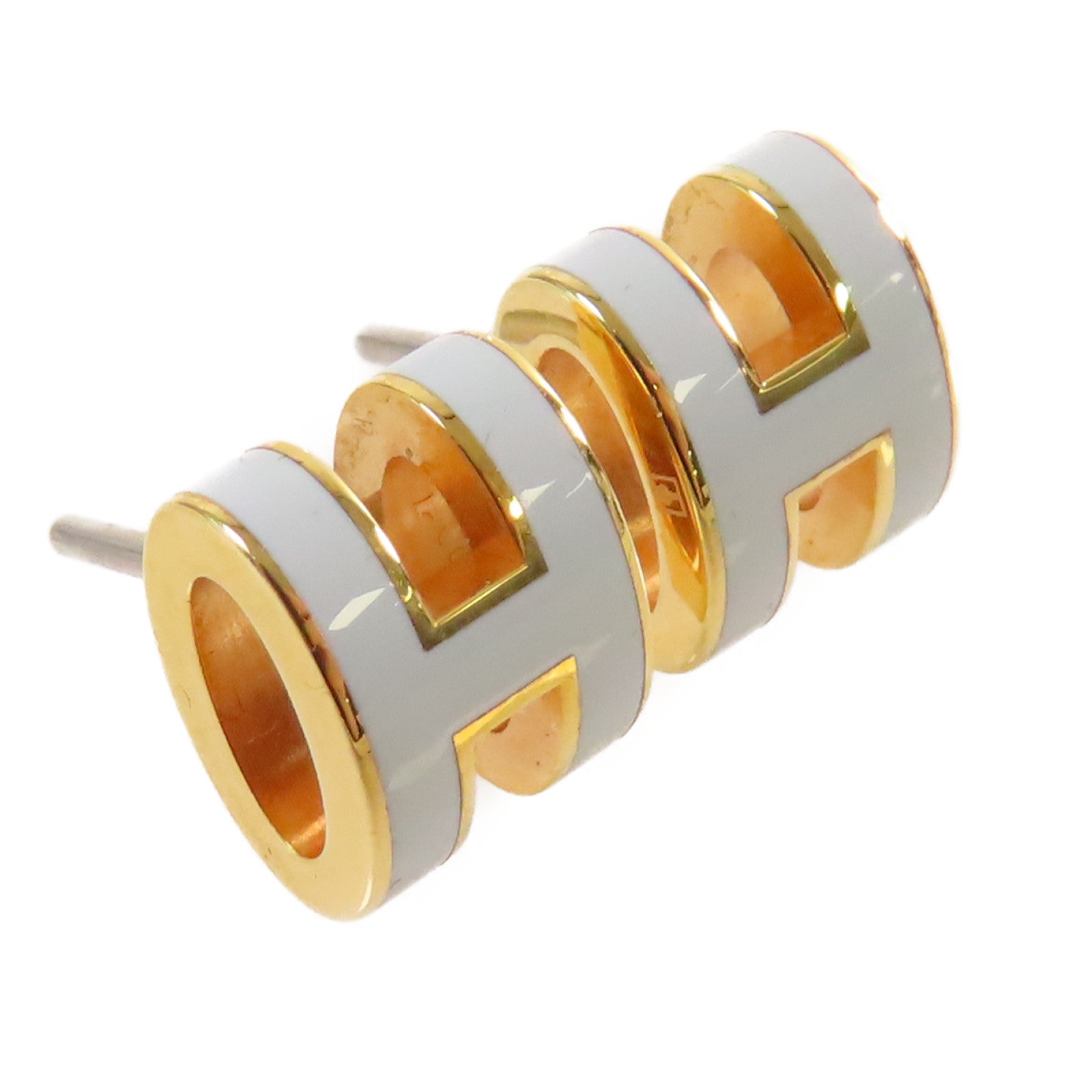 HERMES 金屬/琺瑯Mini Pop H Earrings耳環淺藍色/金色