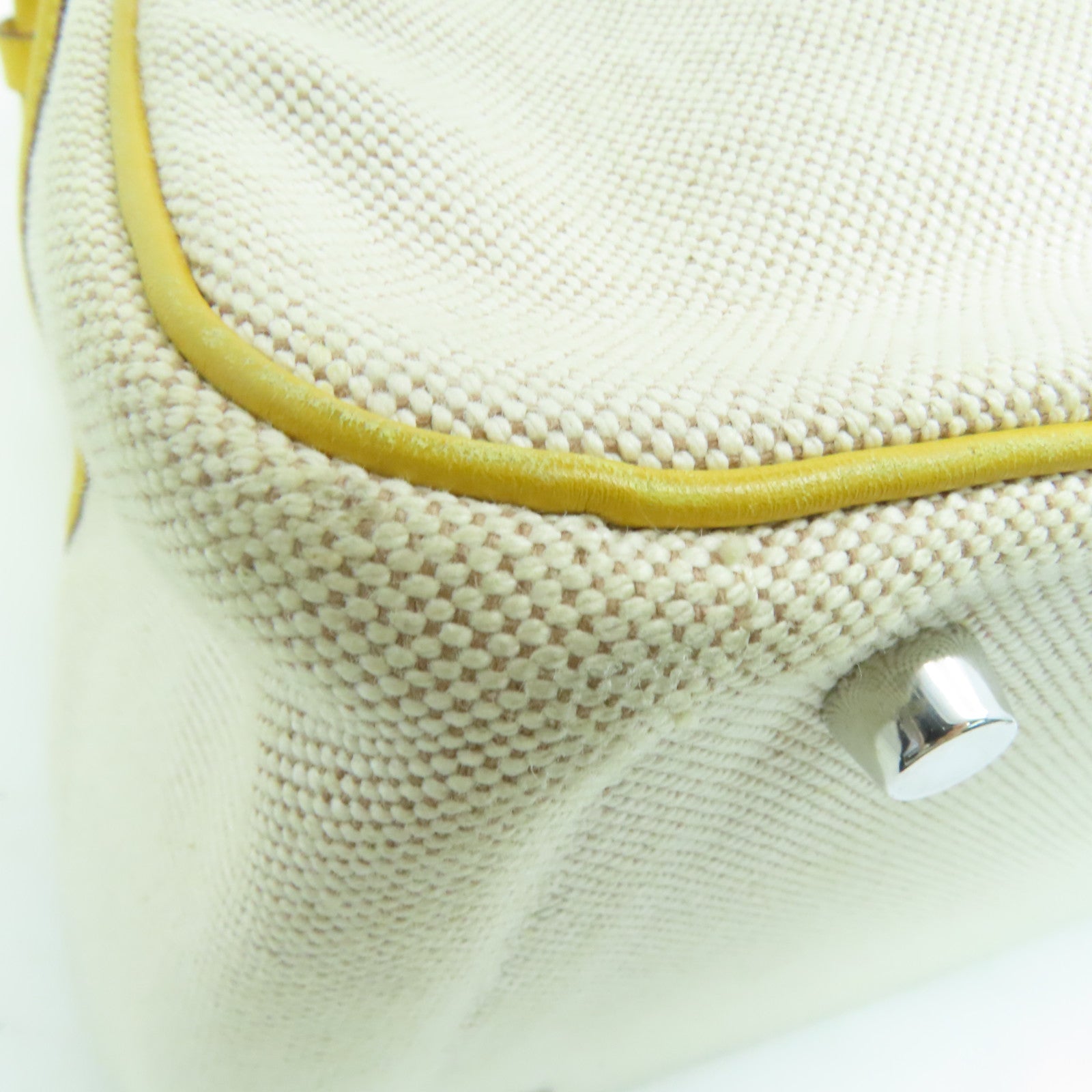 HERMES Cowhide Leather Canvas Lindy 30 Silver Button Handle Bag Beige/Yellow