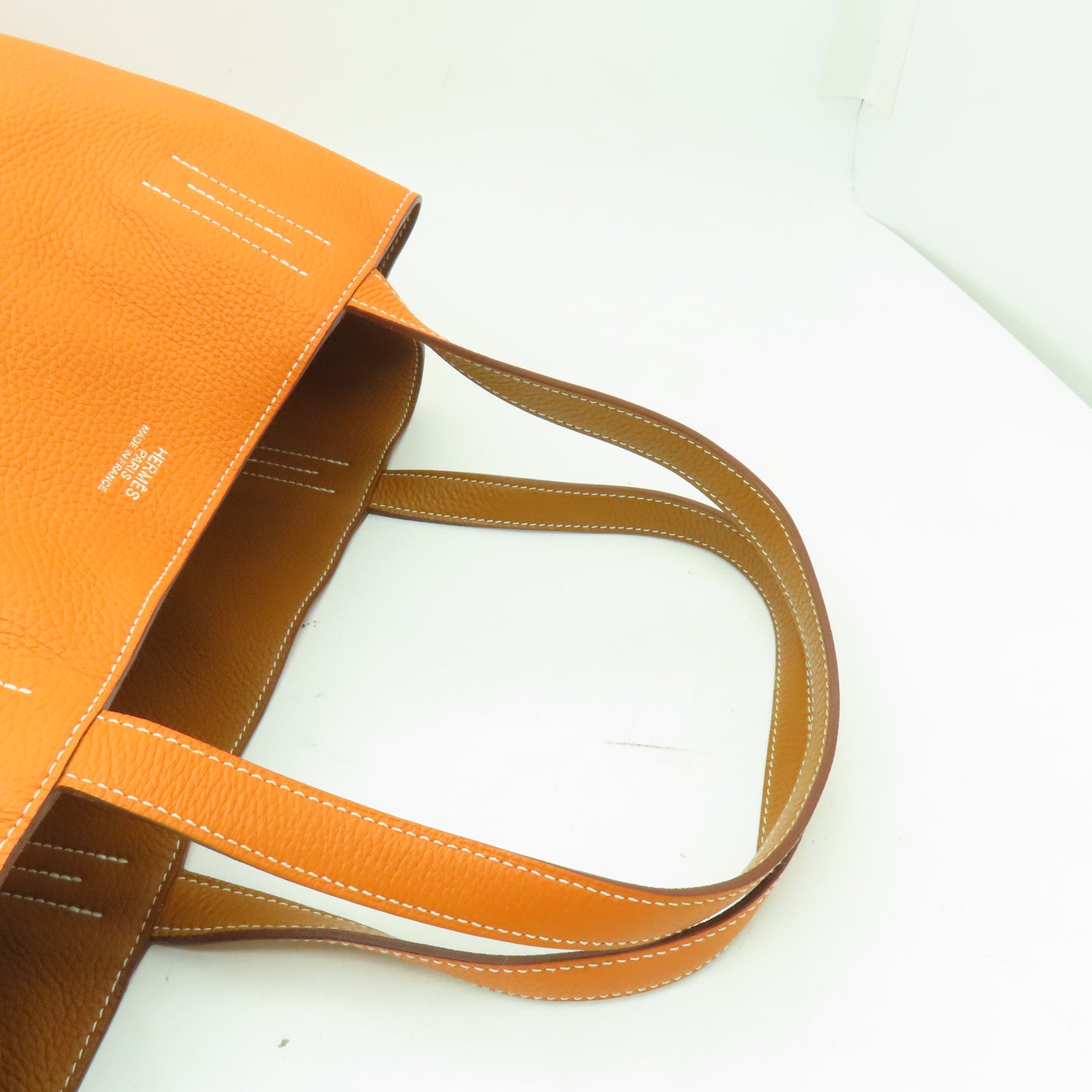 HERMES Clemence皮革Double Sens手挽袋Orange/Gold橙色/棕色