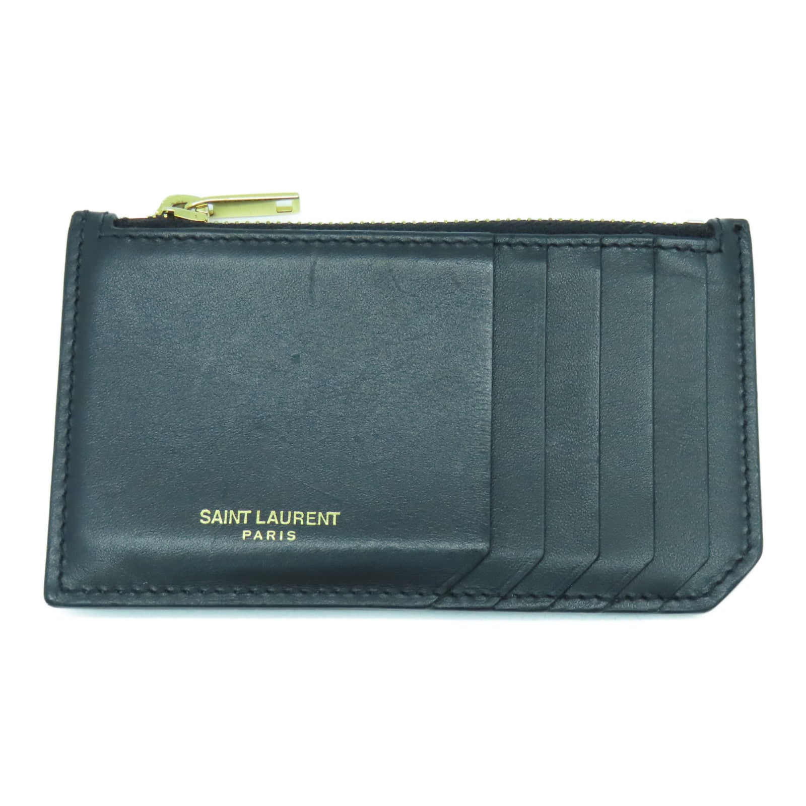 SAINT LAURENT 牛皮皮革Card Case金扣卡片套黑色