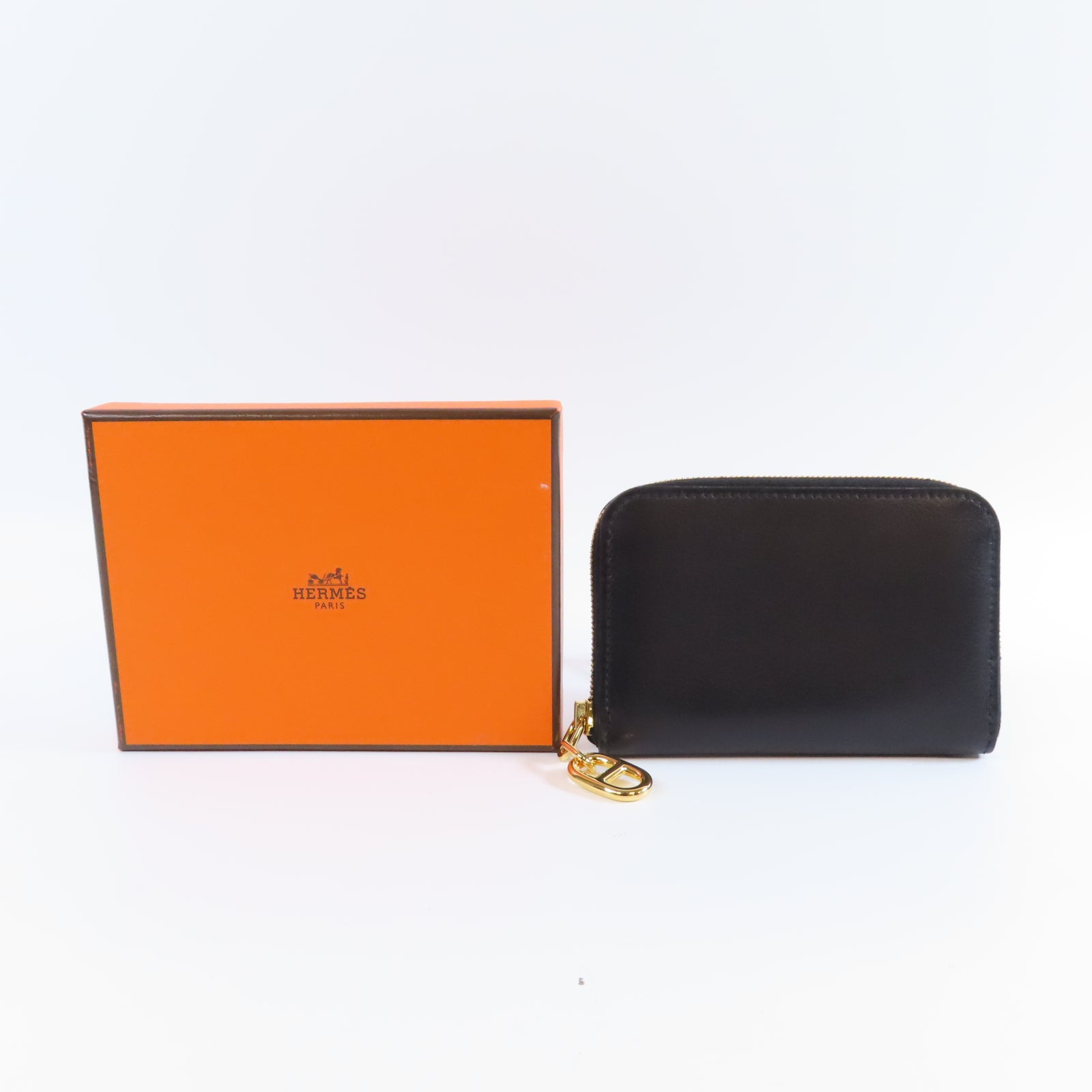 HERMES 牛皮皮革Coin Purse金扣零錢包Noir黑色