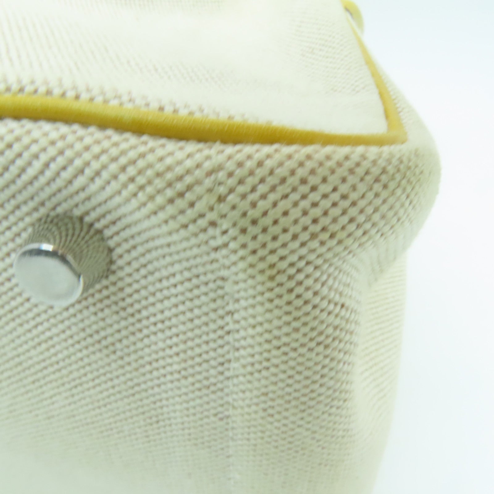 HERMES Cowhide Leather Canvas Lindy 30 Silver Button Handle Bag Beige/Yellow