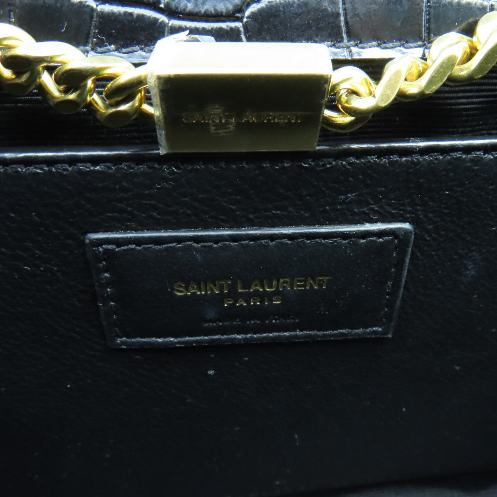 SAINT LAURENT Calf Leather Kate Medium Gold Buckle Chain Shoulder Bag Black