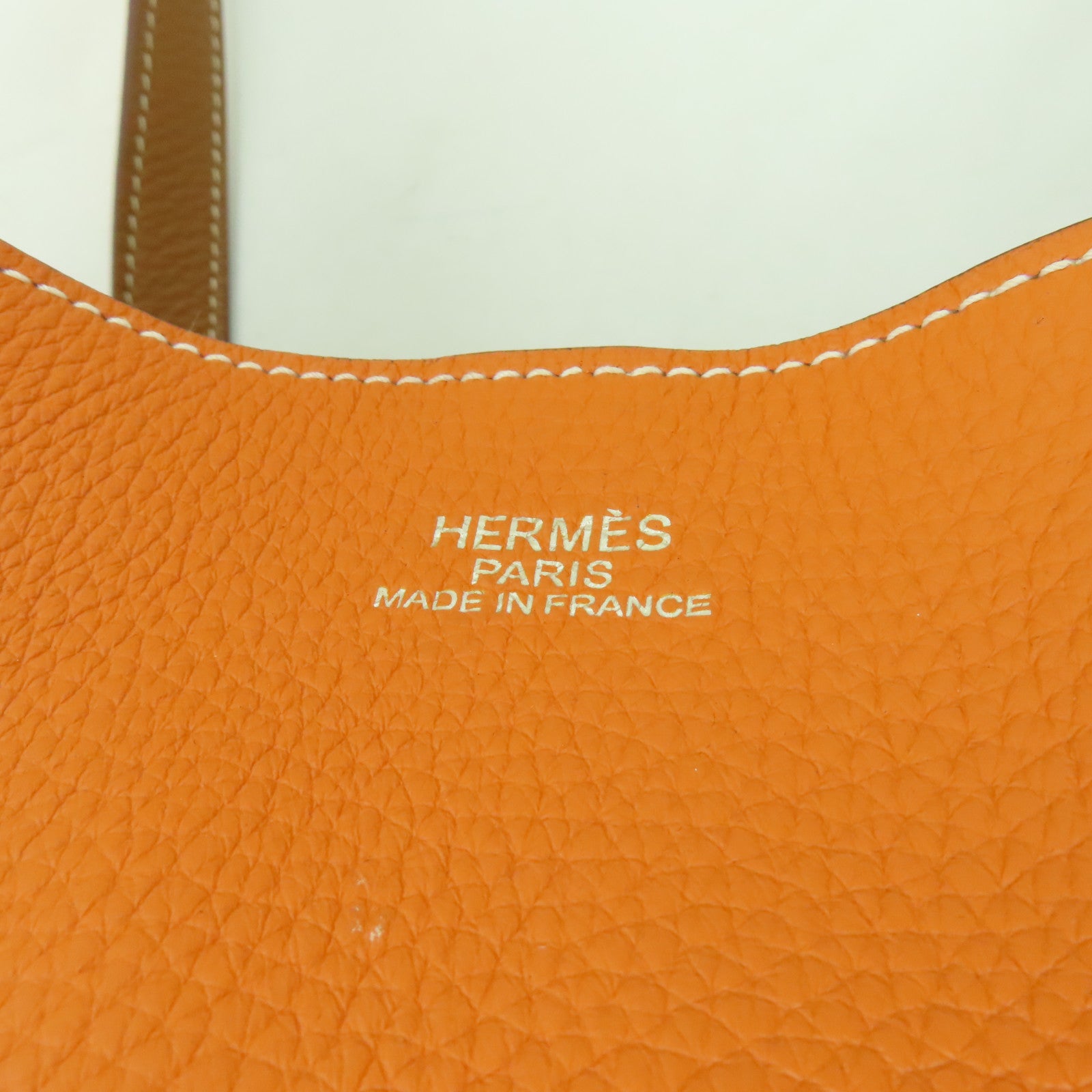 HERMES Clemence皮革Double Sens手挽袋Orange/Gold橙色/棕色
