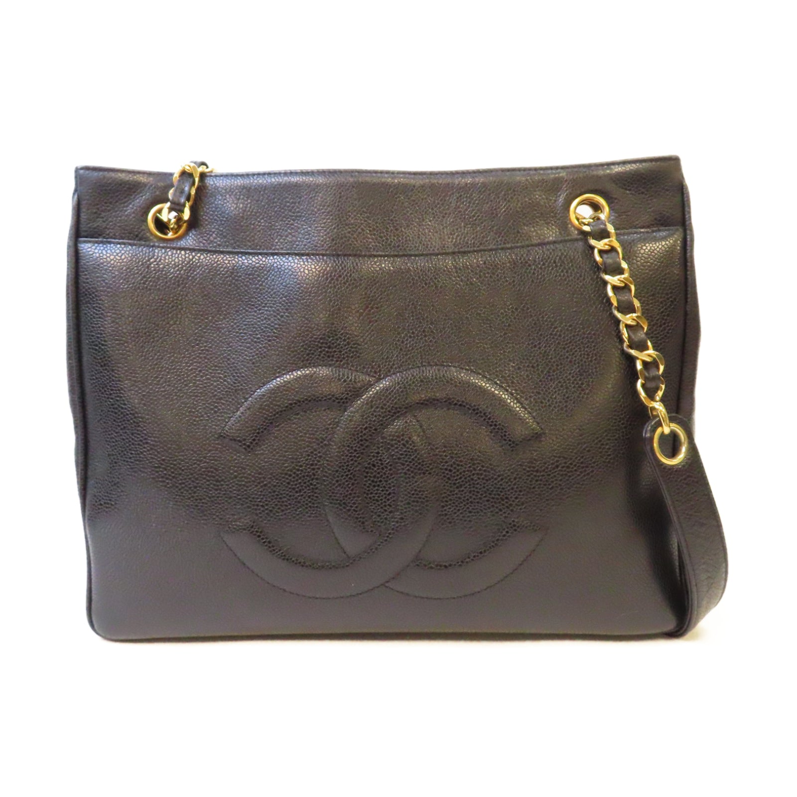 CHANEL 牛皮皮革Vintage Shoulder Bag金扣鏈帶肩背袋黑色