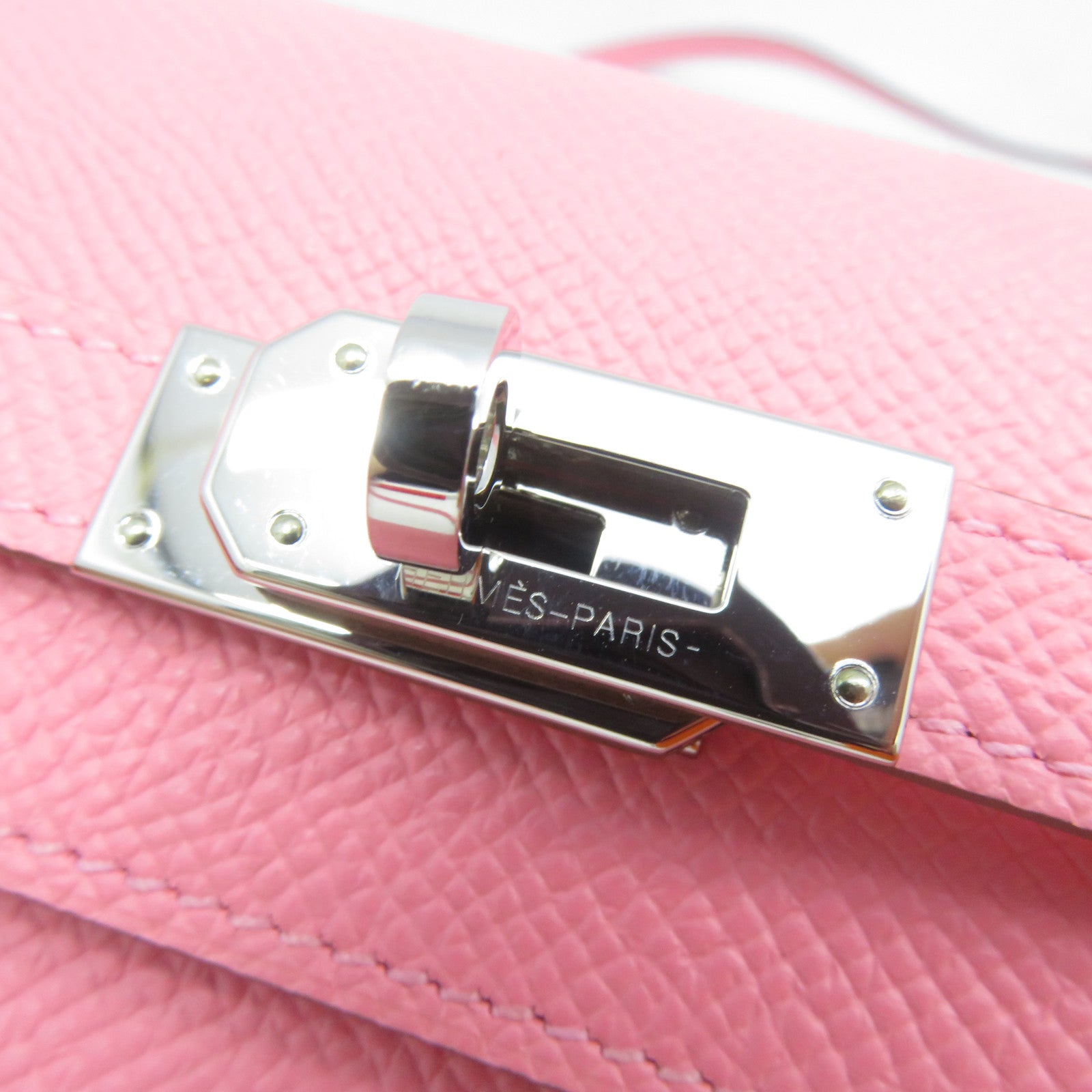 HERMES Epsom皮革Kelly To Go銀扣肩背袋Rose Confetti 粉紅色