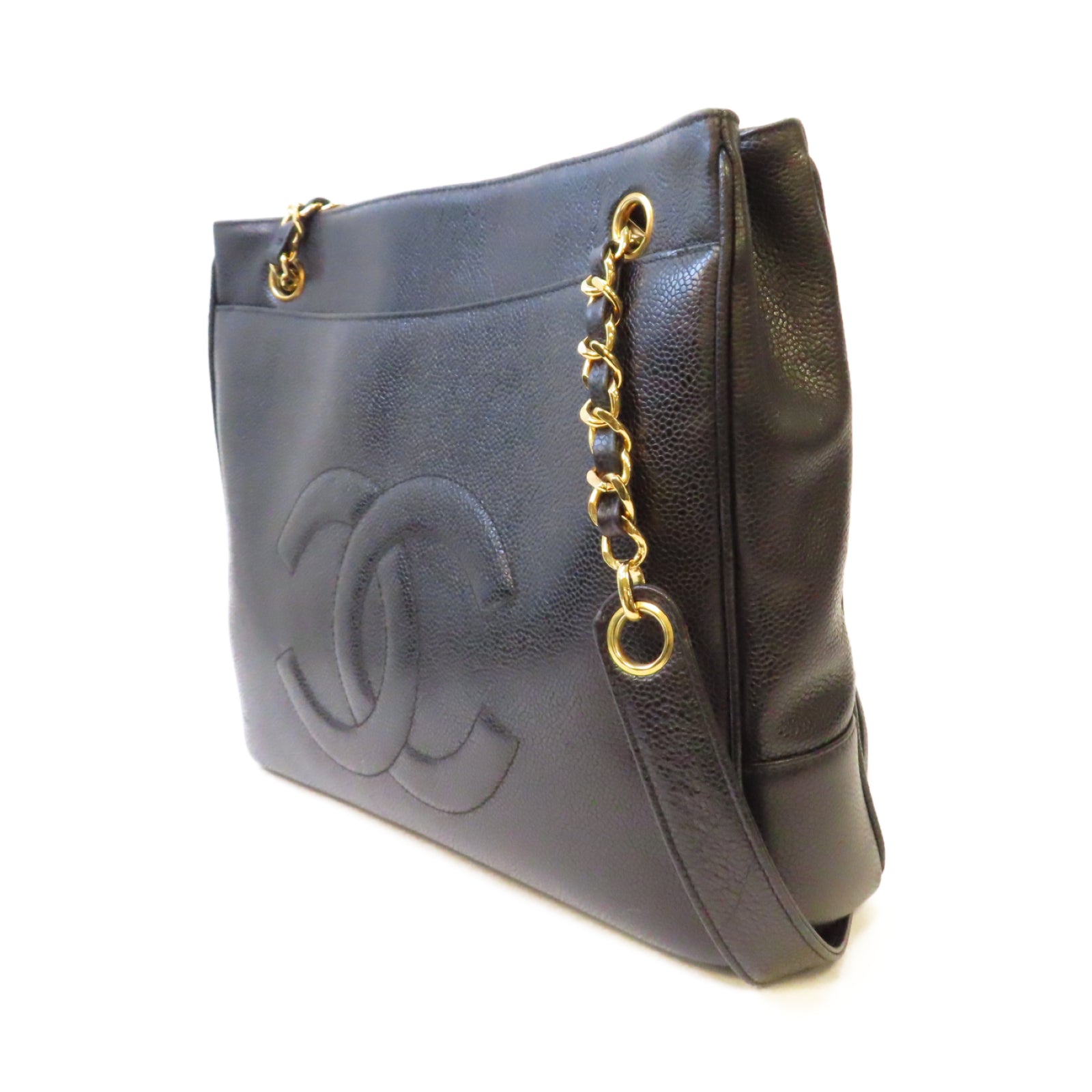 CHANEL 牛皮皮革Vintage Shoulder Bag金扣鏈帶肩背袋黑色