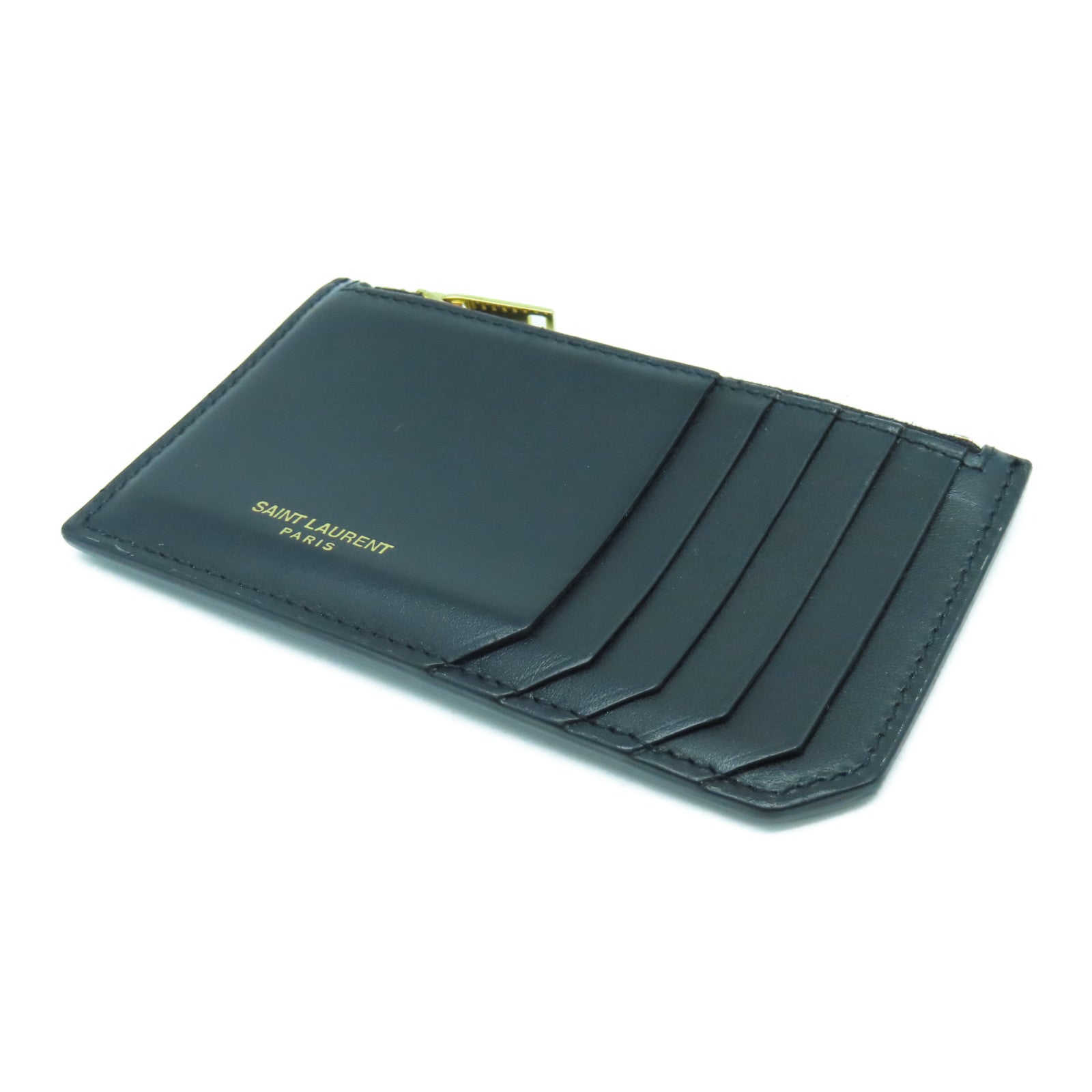 SAINT LAURENT 牛皮皮革Card Case金扣卡片套黑色