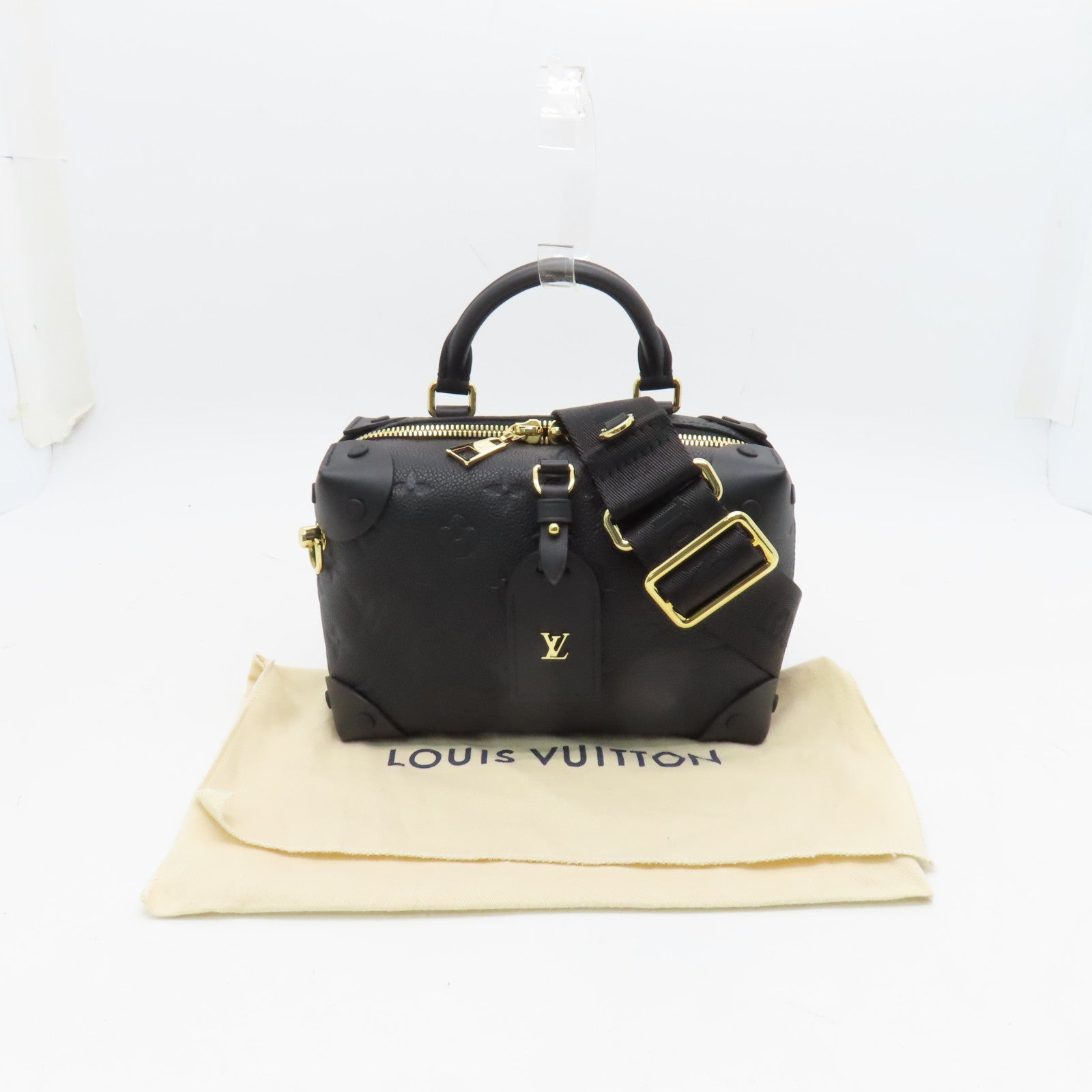 LOUIS VUITTON Monogram Empreinte Petite Malle Souple Gold Buckle Shoulder Bag Black