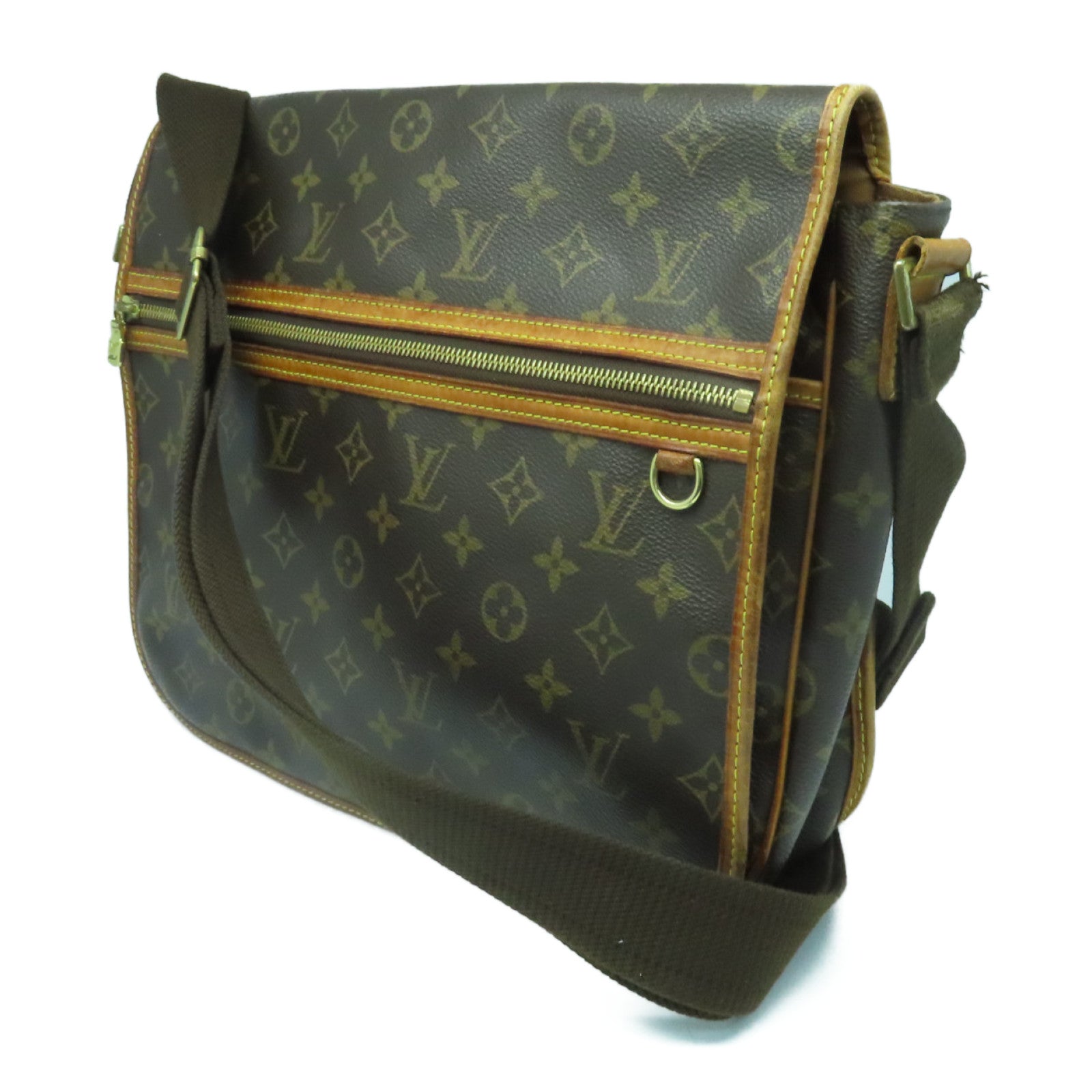 LOUIS VUITTON Monogram Bosphore GM Gold Buckle Shoulder Bag Brown