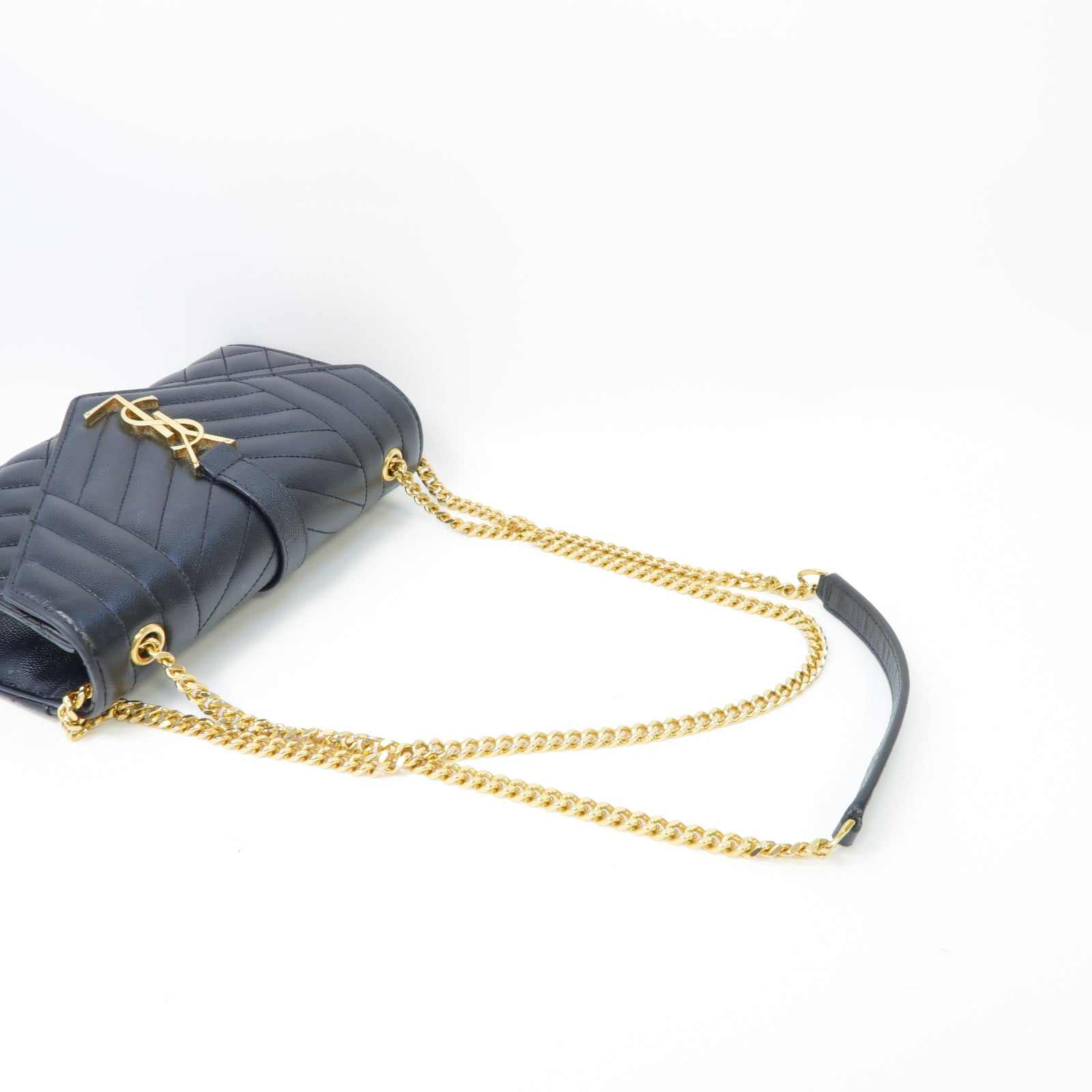 SAINT LAURENT 牛皮皮革Shoulder Bag金扣鏈帶肩背袋黒色