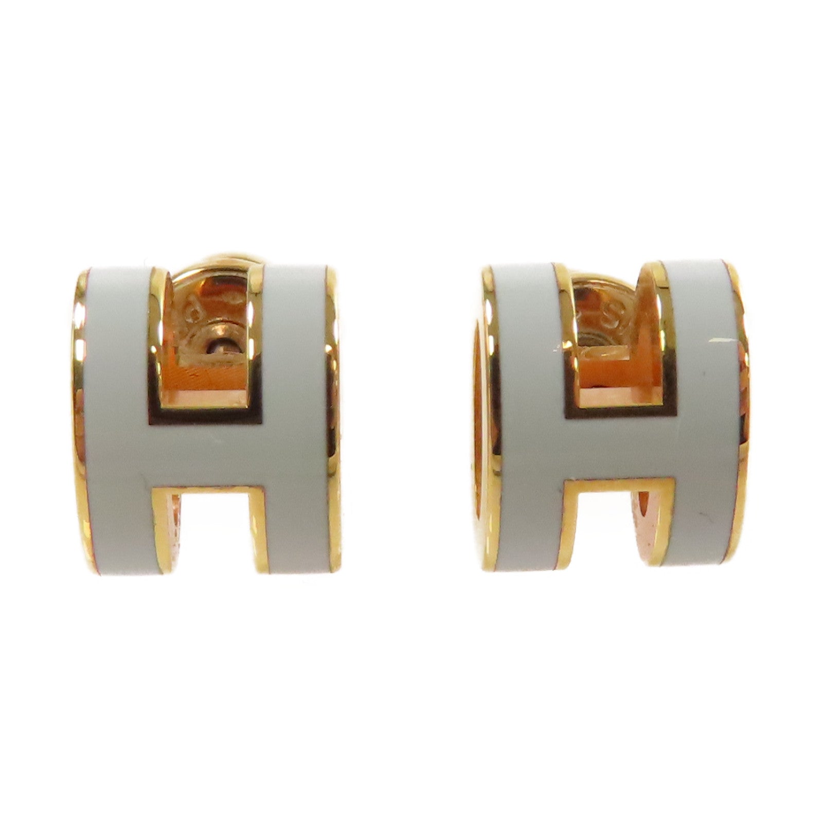 HERMES 金屬/琺瑯Mini Pop H Earrings耳環淺藍色/金色