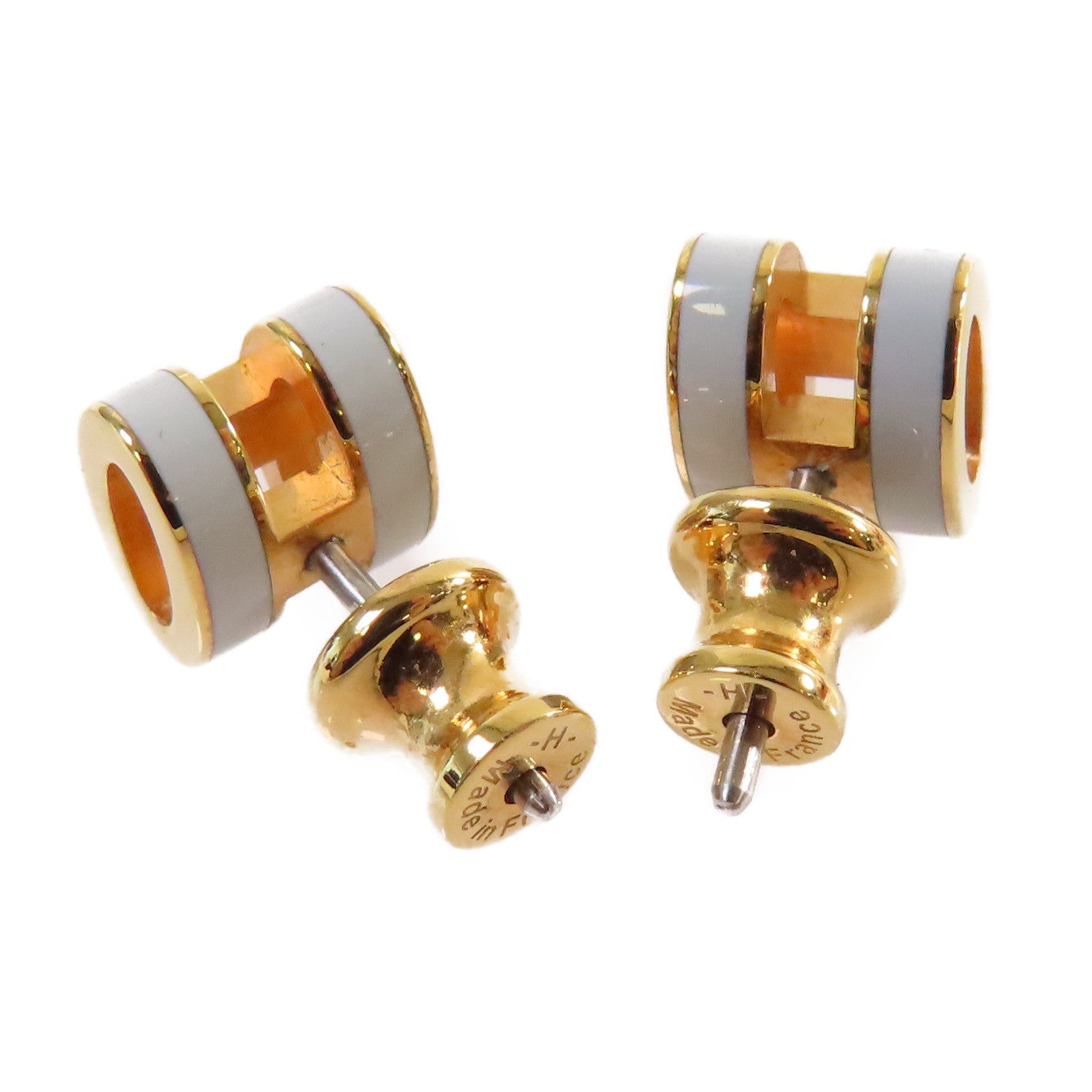 HERMES 金屬/琺瑯Mini Pop H Earrings耳環淺藍色/金色