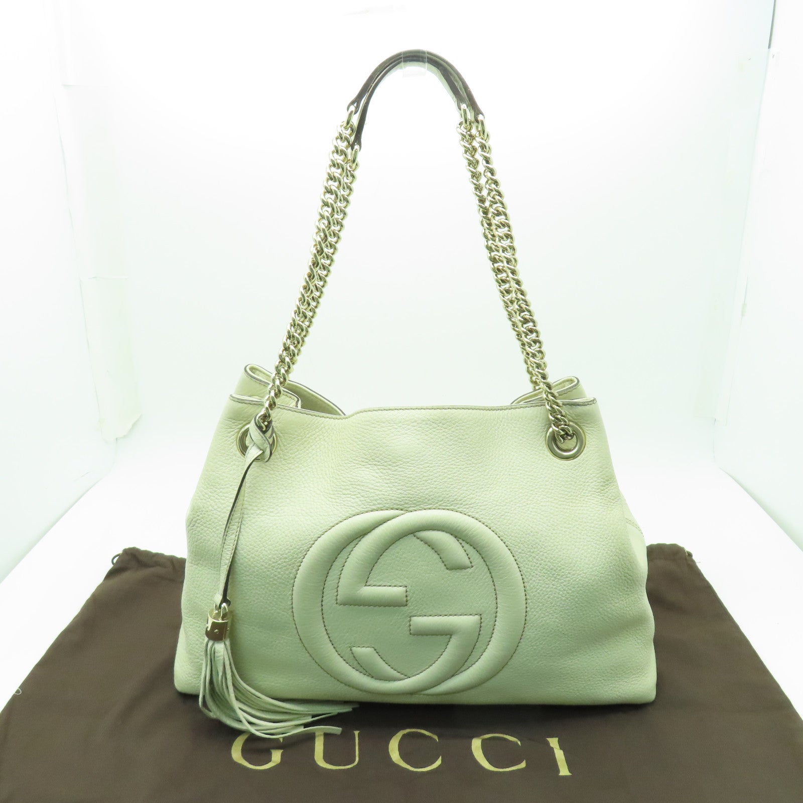 GUCCI 【激減優惠】牛皮皮革Soho Chain Shoulder Bag金扣鏈帶肩背袋白色
