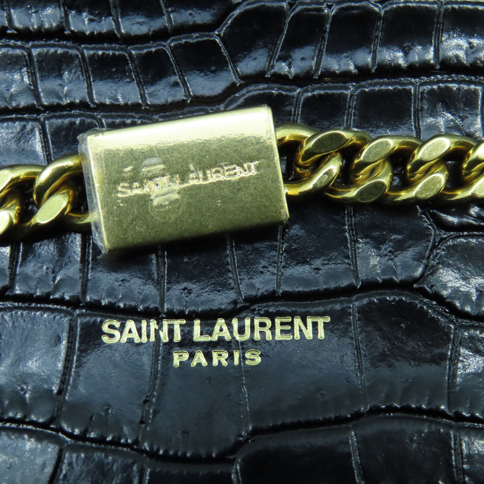 SAINT LAURENT Calf Leather Kate Medium Gold Buckle Chain Shoulder Bag Black