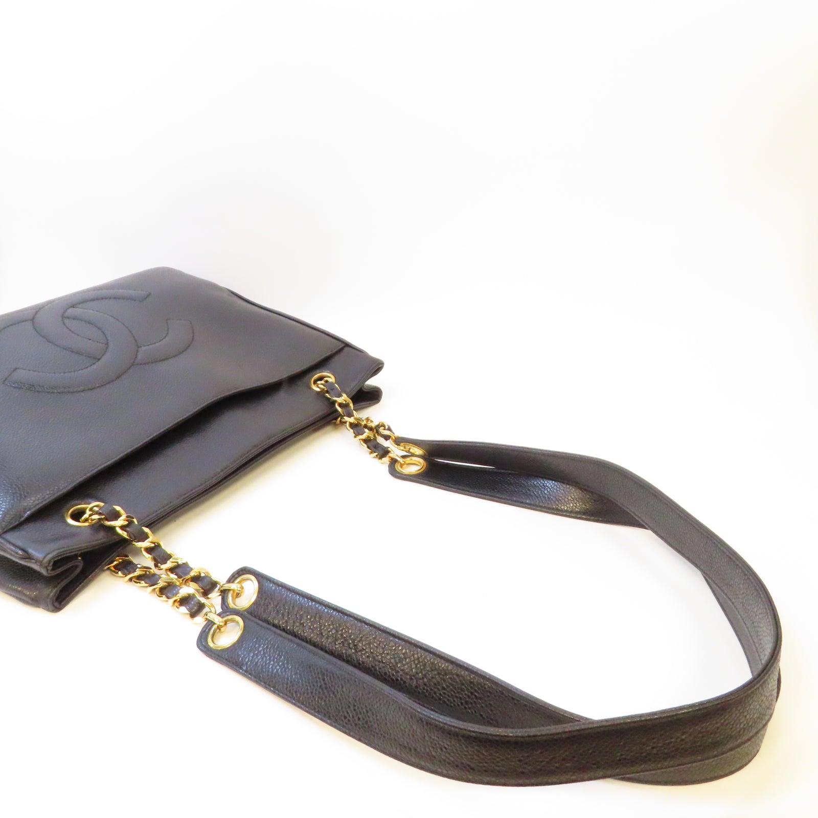 CHANEL 牛皮皮革Vintage Shoulder Bag金扣鏈帶肩背袋黑色