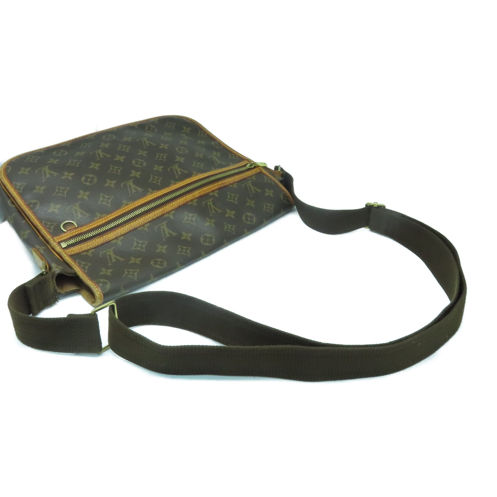 LOUIS VUITTON Monogram Bosphore GM Gold Buckle Shoulder Bag Brown
