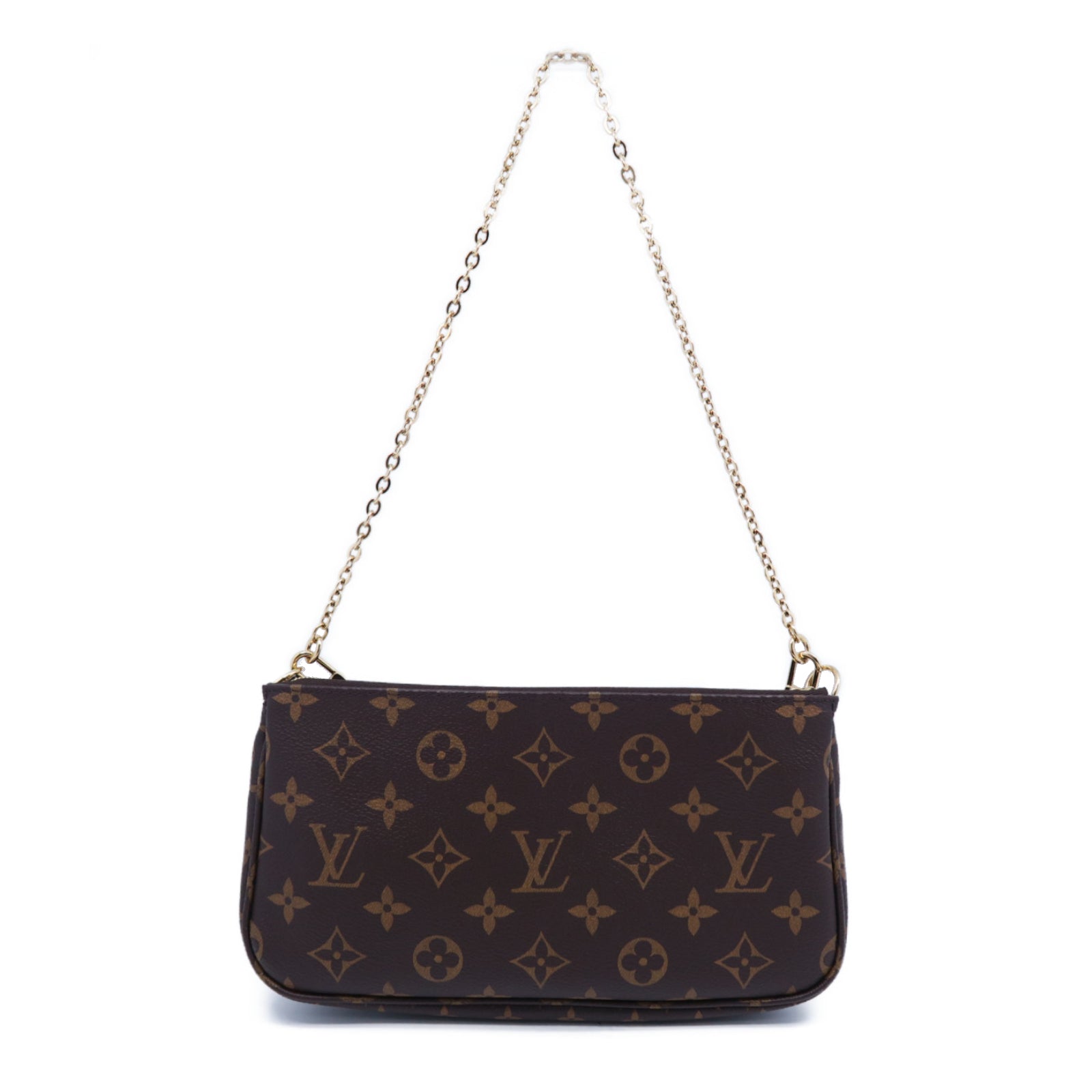 LOUIS VUITTON Monogram Pochette Accessoires金扣手挽肩背兩用袋啡色/粉紅色