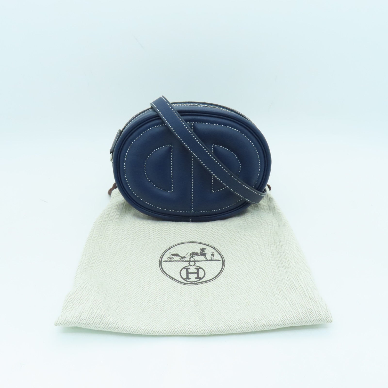 HERMES Swift Leather In The Loop Belt Bag Silver Buckle Shoulder Bag Dark Blue