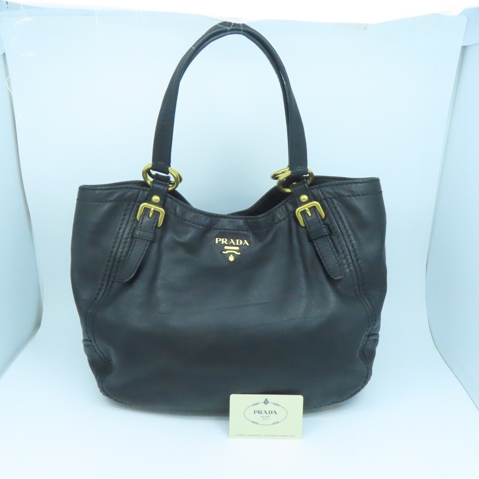 PRADA 牛皮皮革Shoulder Bag金扣肩背袋黑色