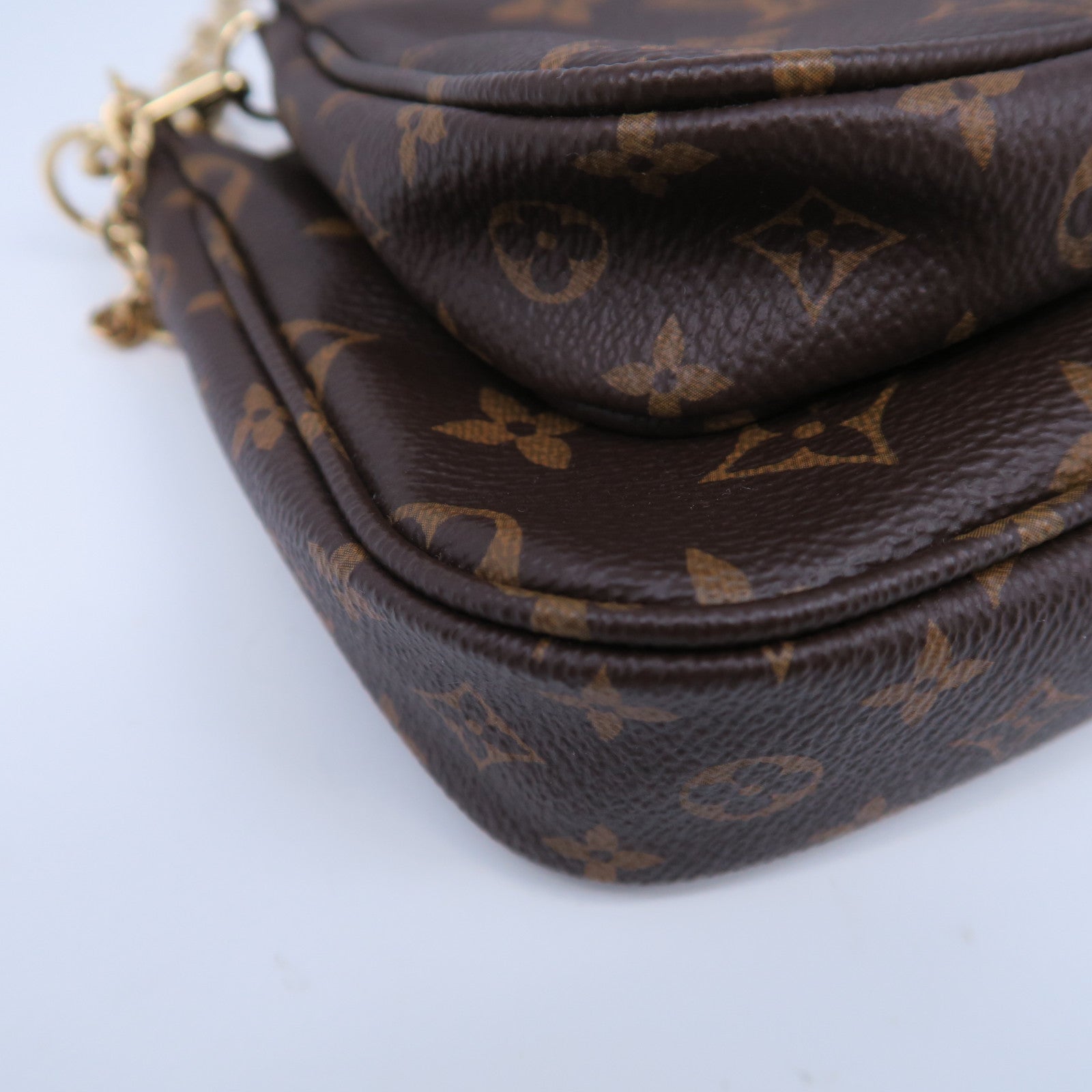 LOUIS VUITTON Monogram Pochette Accessoires金扣手挽肩背兩用袋啡色/粉紅色