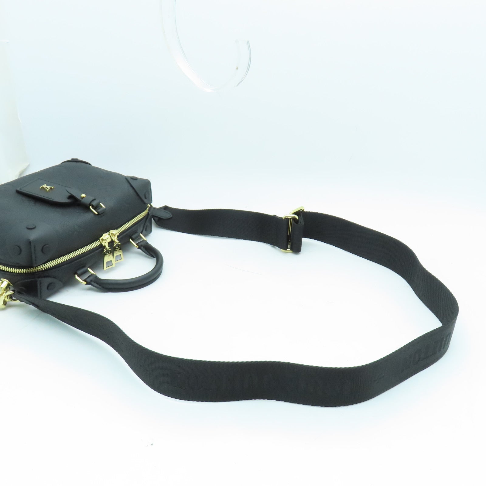 LOUIS VUITTON Monogram Empreinte Petite Malle Souple Gold Buckle Shoulder Bag Black
