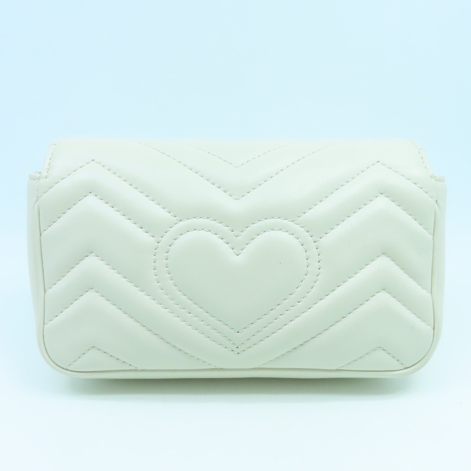 GUCCI cowhide leather Mini GG Marmont gold buckle chain shoulder bag white