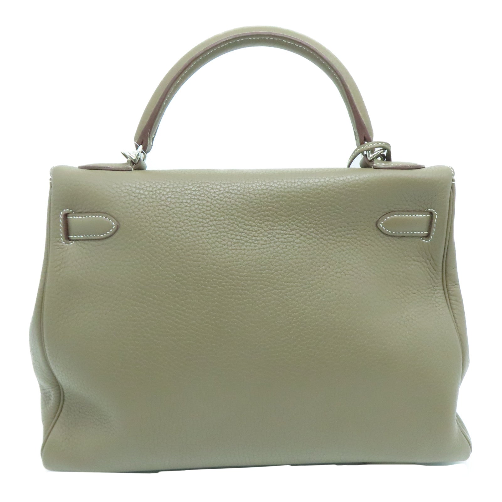 HERMES 【激减优惠】Clemence皮革Kelly 32银扣手挽袋卡其色