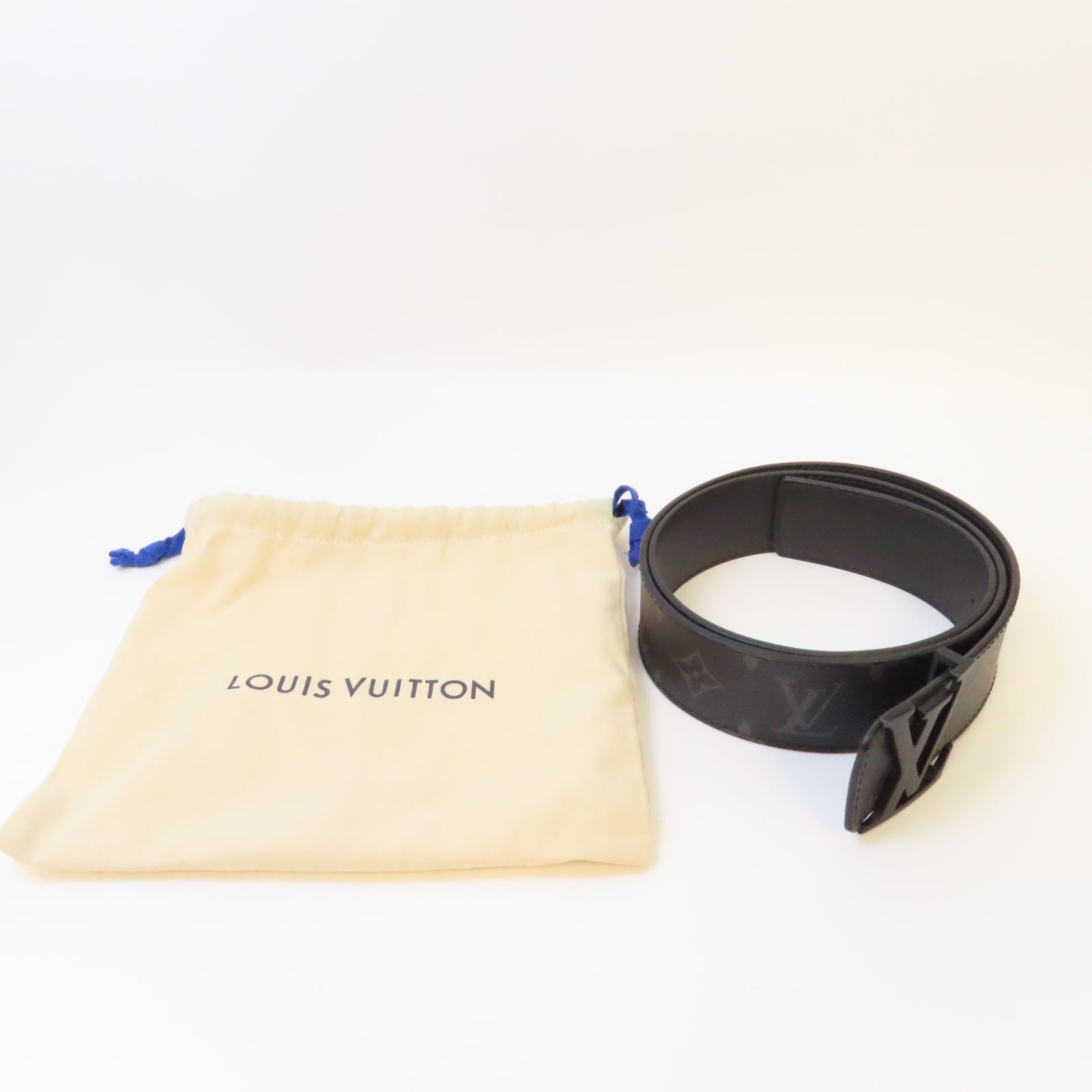 LOUIS VUITTON Monogram Eclipse Initiales Matte Black Belt黑扣皮帶黑色
