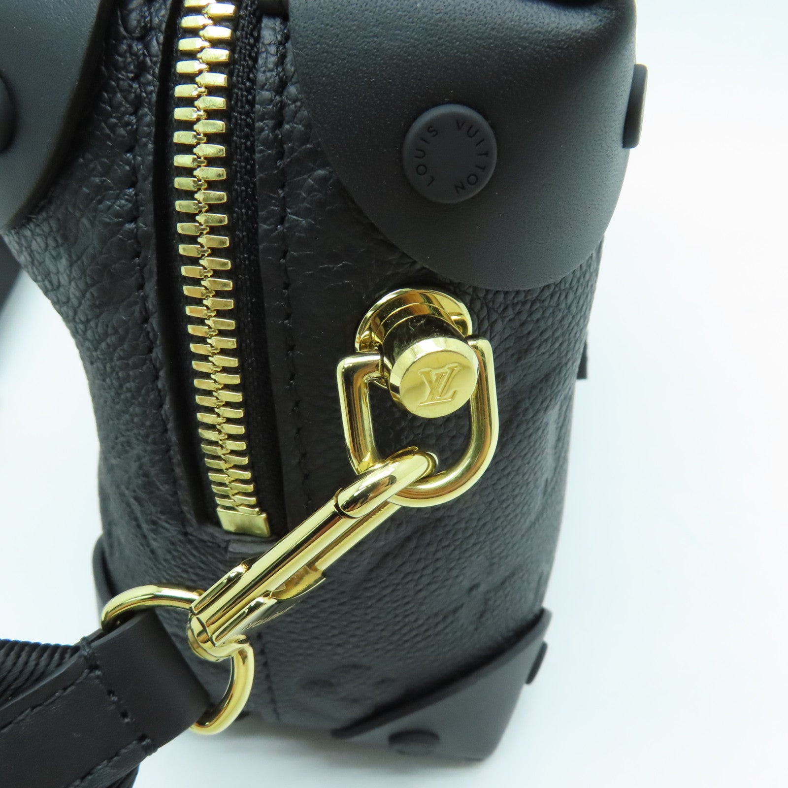 LOUIS VUITTON Monogram Empreinte Petite Malle Souple Gold Buckle Shoulder Bag Black