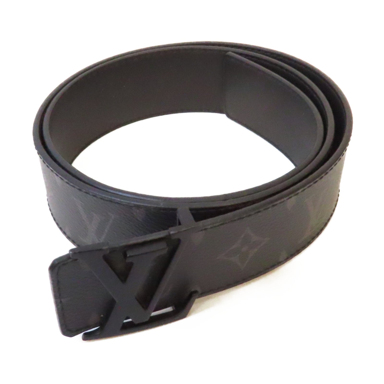 LOUIS VUITTON Monogram Eclipse Initiales Matte Black Belt黑扣皮帶黑色