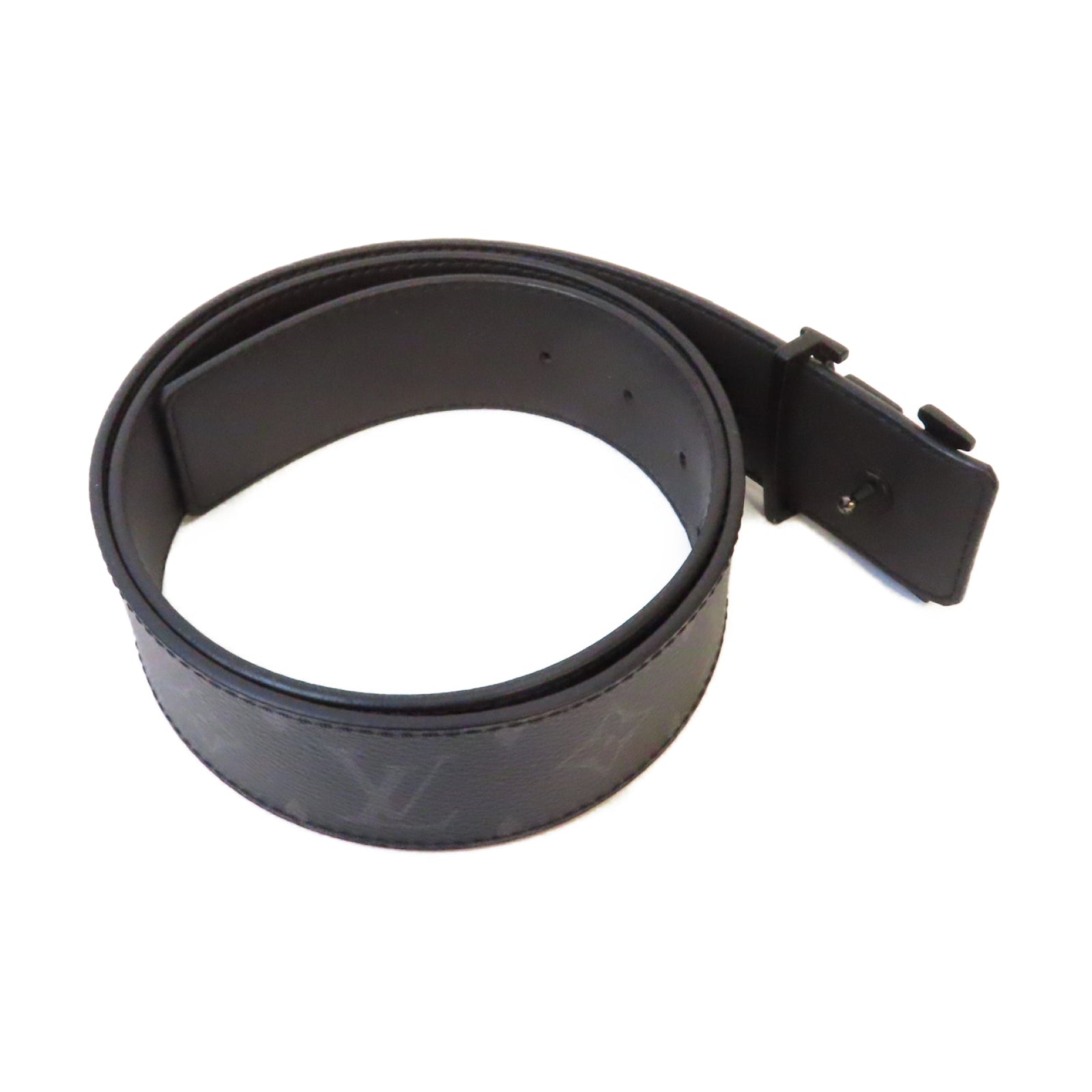 LOUIS VUITTON Monogram Eclipse Initiales Matte Black Belt黑扣皮帶黑色