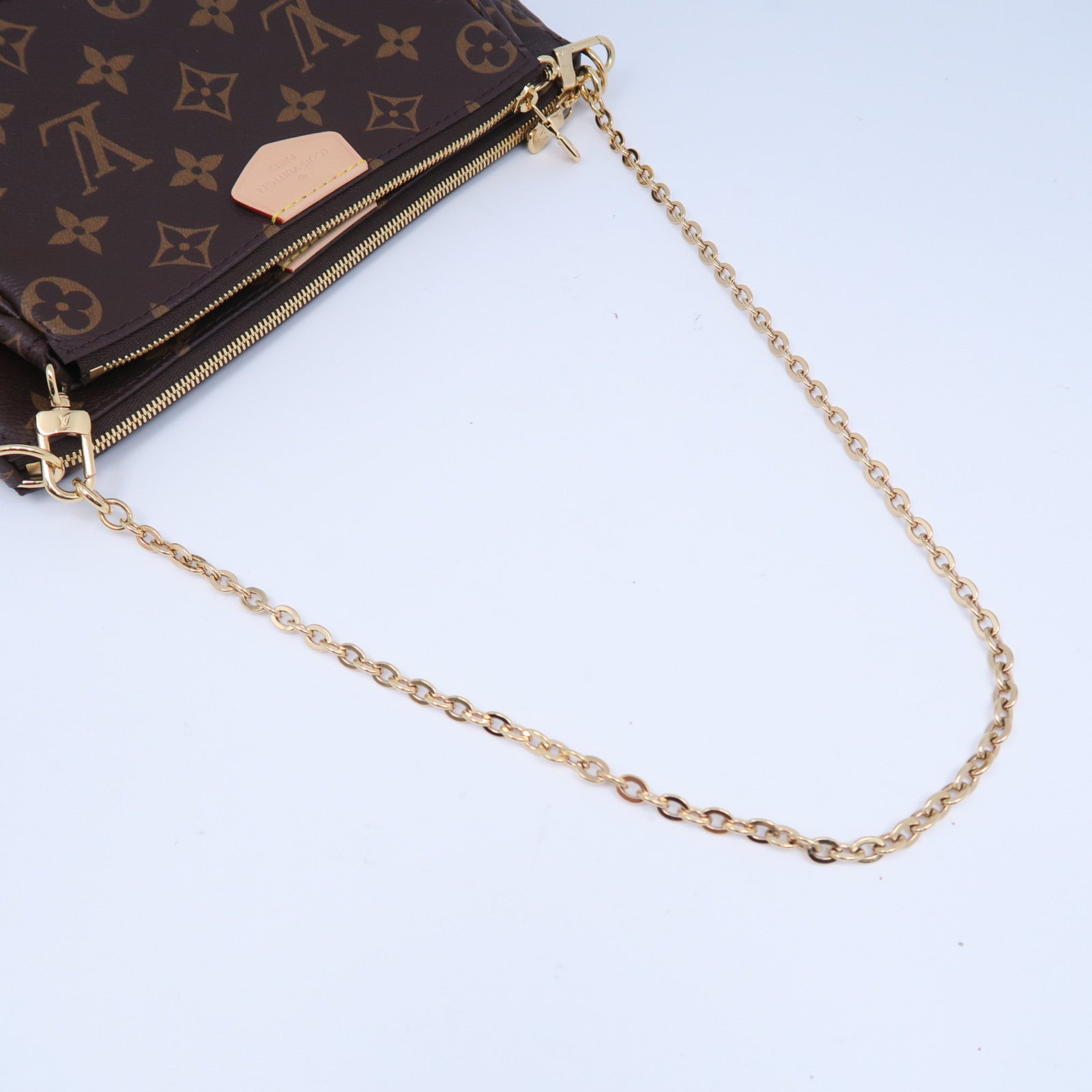 LOUIS VUITTON Monogram Pochette Accessoires金扣手挽肩背兩用袋啡色/粉紅色