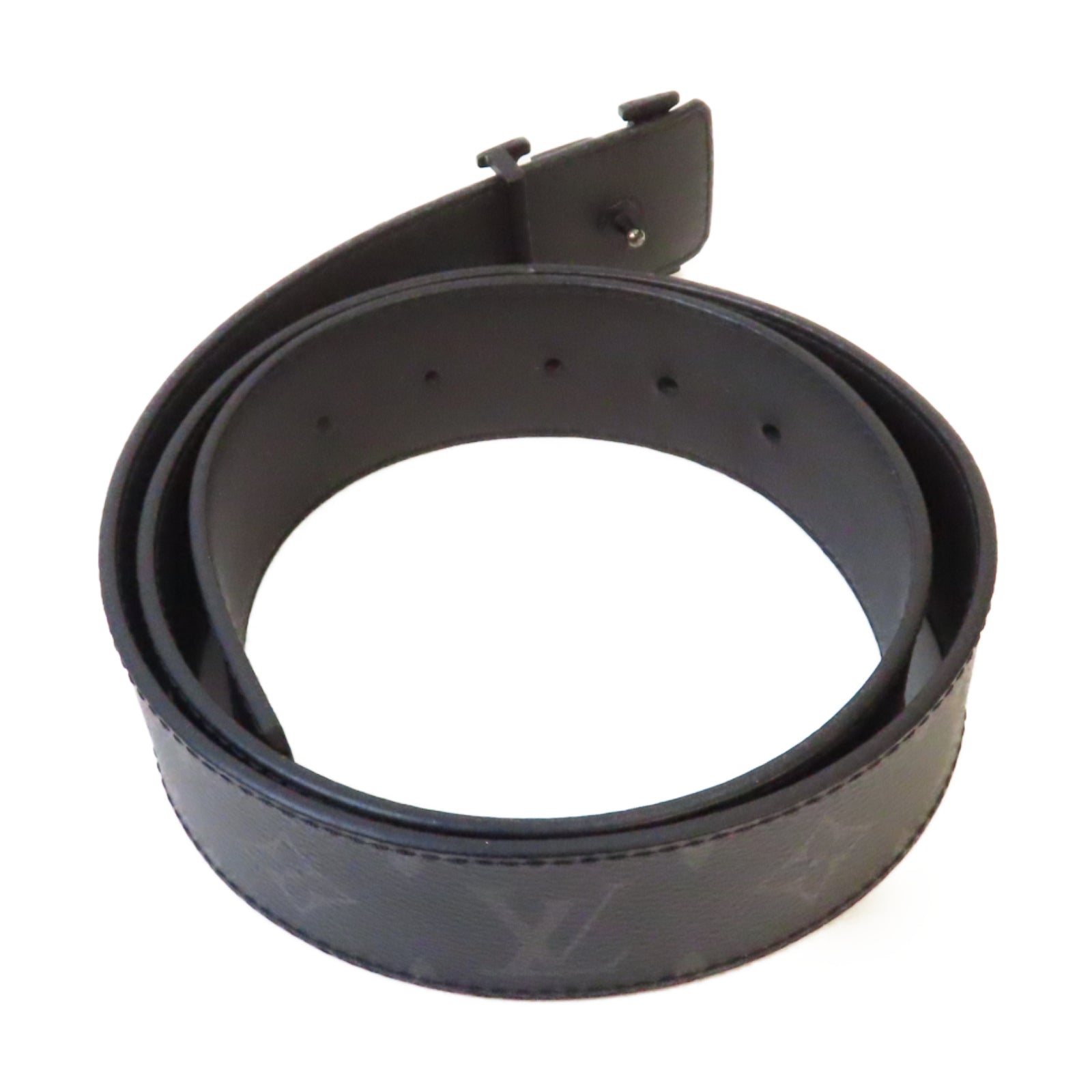 LOUIS VUITTON Monogram Eclipse Initiales Matte Black Belt黑扣皮帶黑色