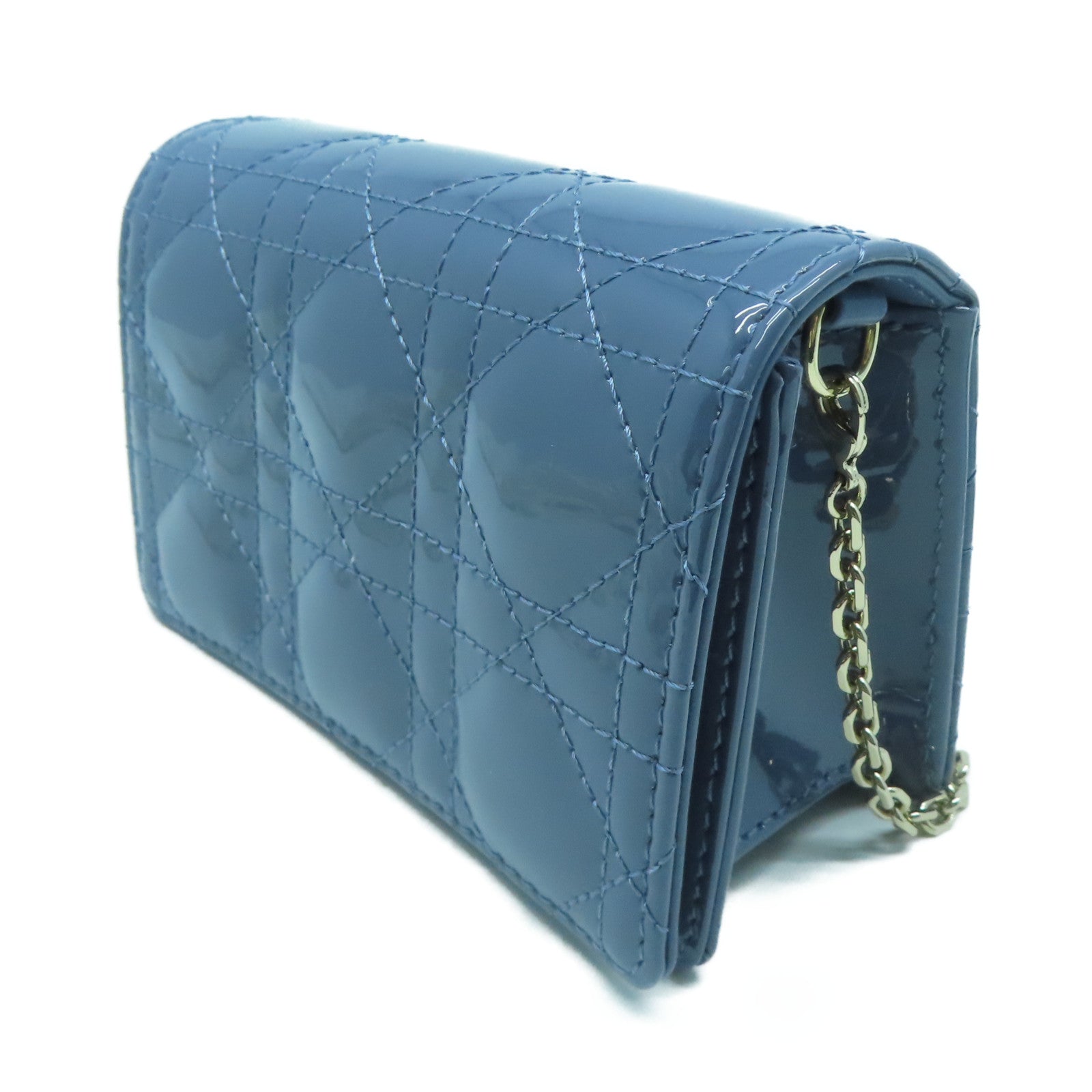 Dior 漆皮皮革Chain Shoulder金扣肩背袋藍色
