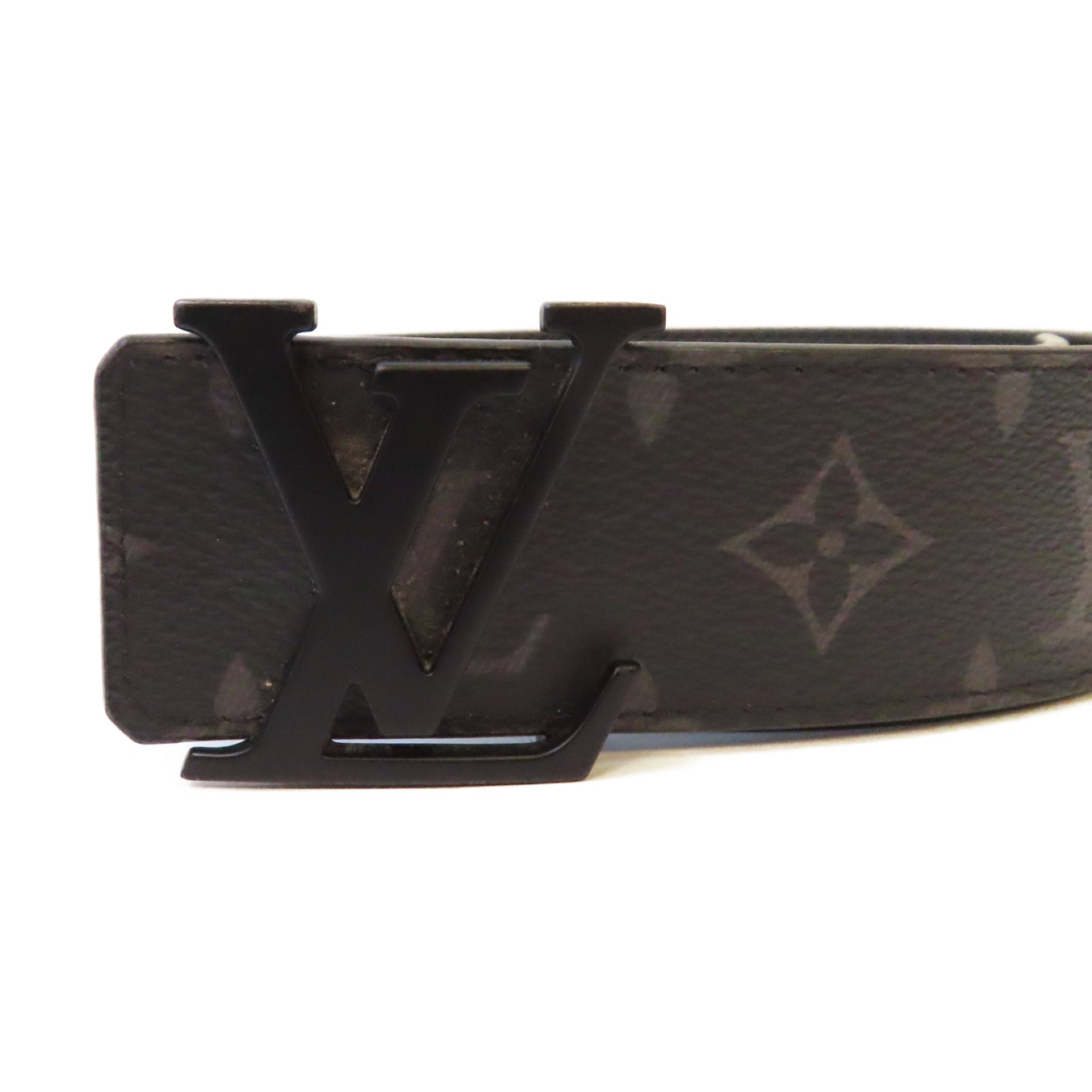 LOUIS VUITTON Monogram Eclipse Initiales Matte Black Belt黑扣皮帶黑色