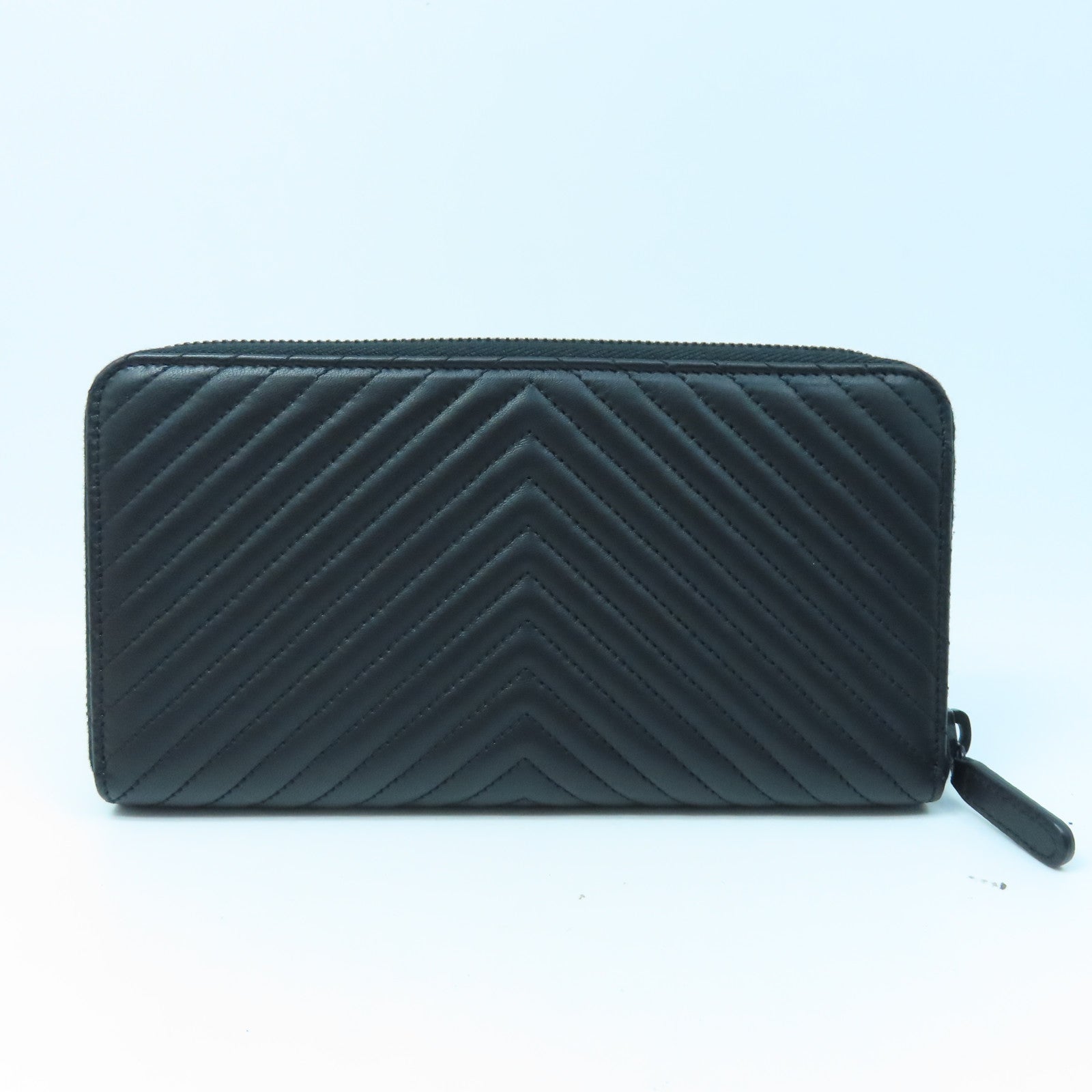 CHANEL twill cowhide leather Zipper Wallet long wallet black