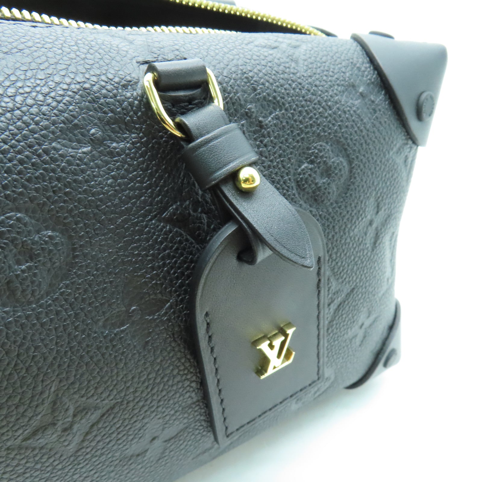LOUIS VUITTON Monogram Empreinte Petite Malle Souple Gold Buckle Shoulder Bag Black