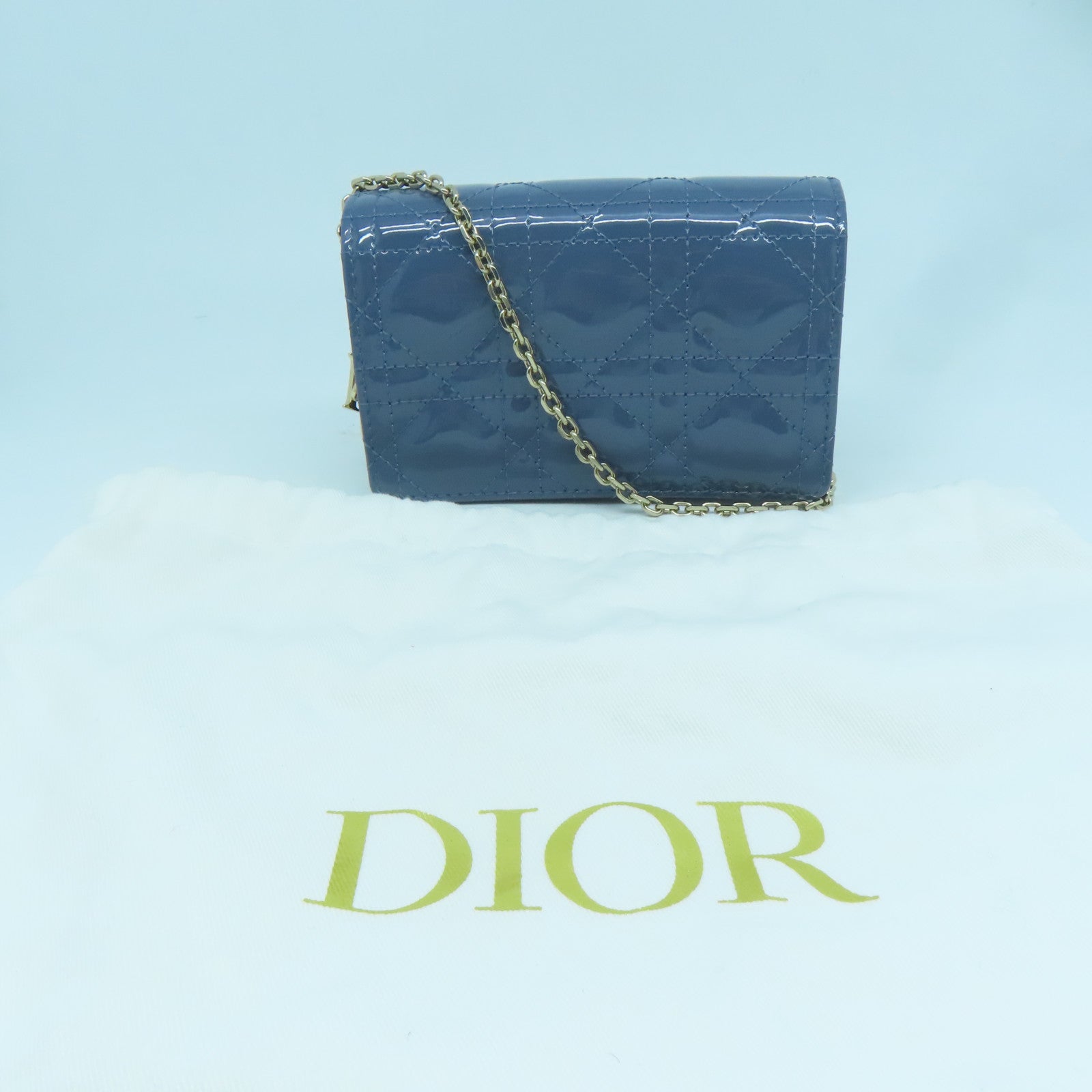 Dior 漆皮皮革Chain Shoulder金扣肩背袋藍色