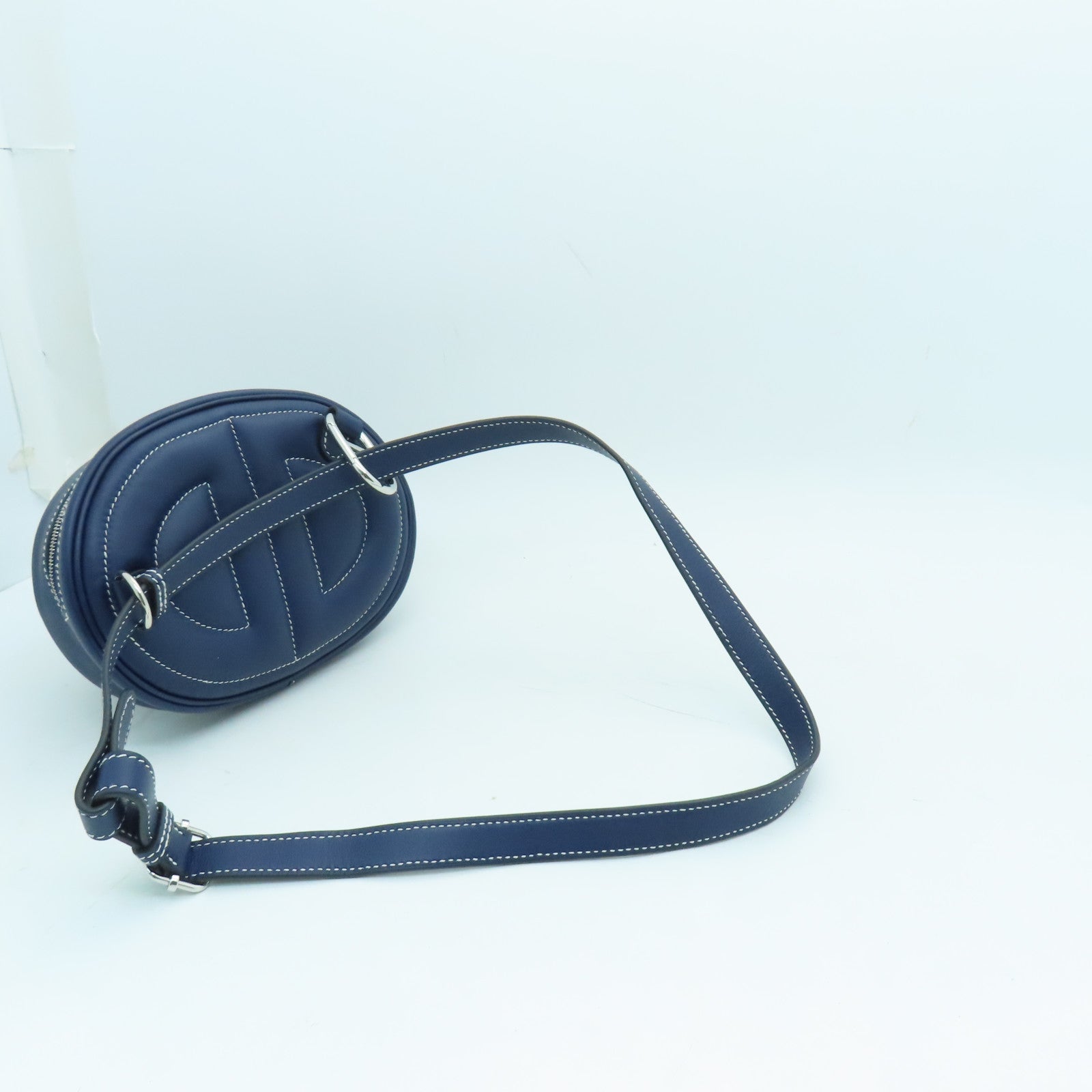 HERMES Swift Leather In The Loop Belt Bag Silver Buckle Shoulder Bag Dark  Blue