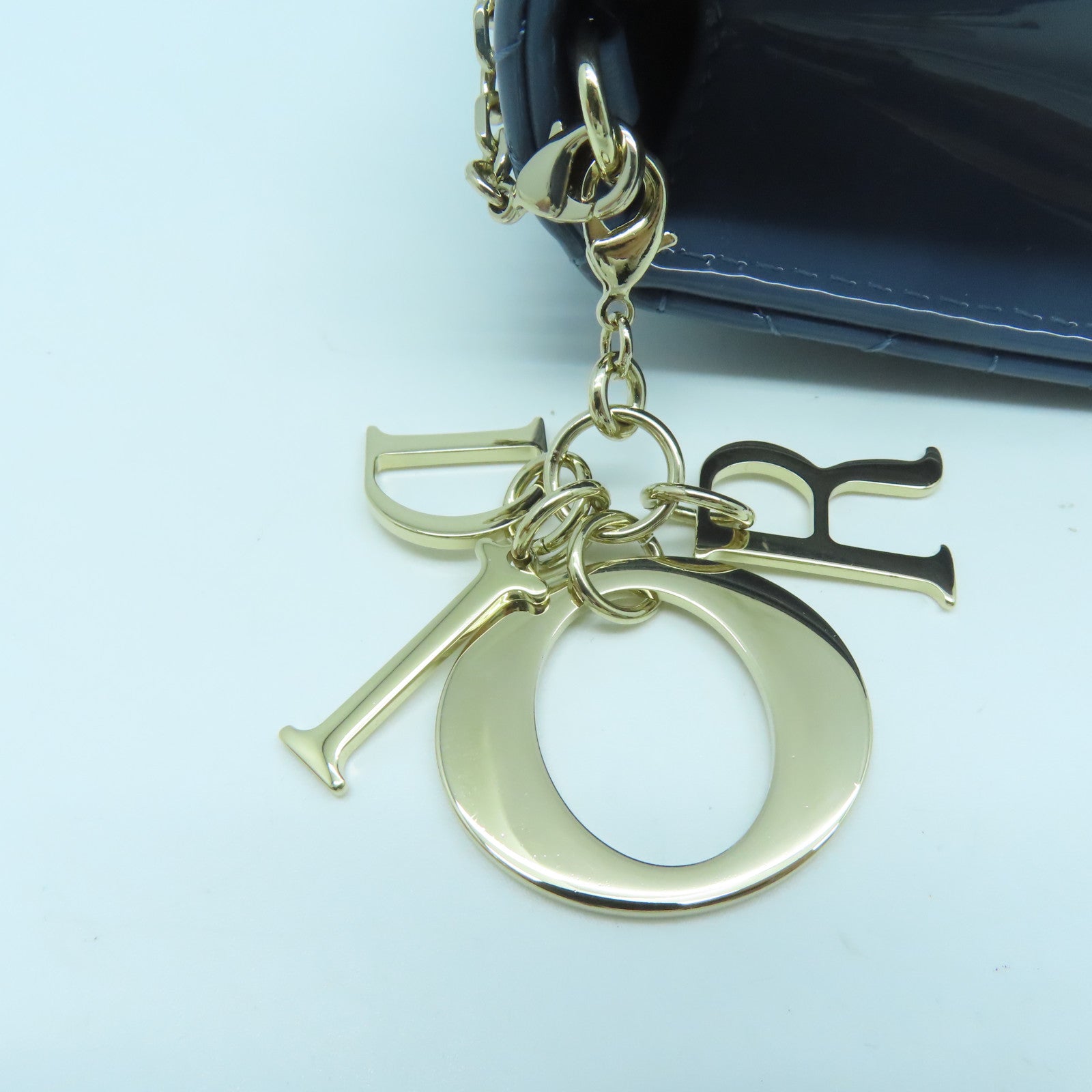 Dior 漆皮皮革Chain Shoulder金扣肩背袋藍色