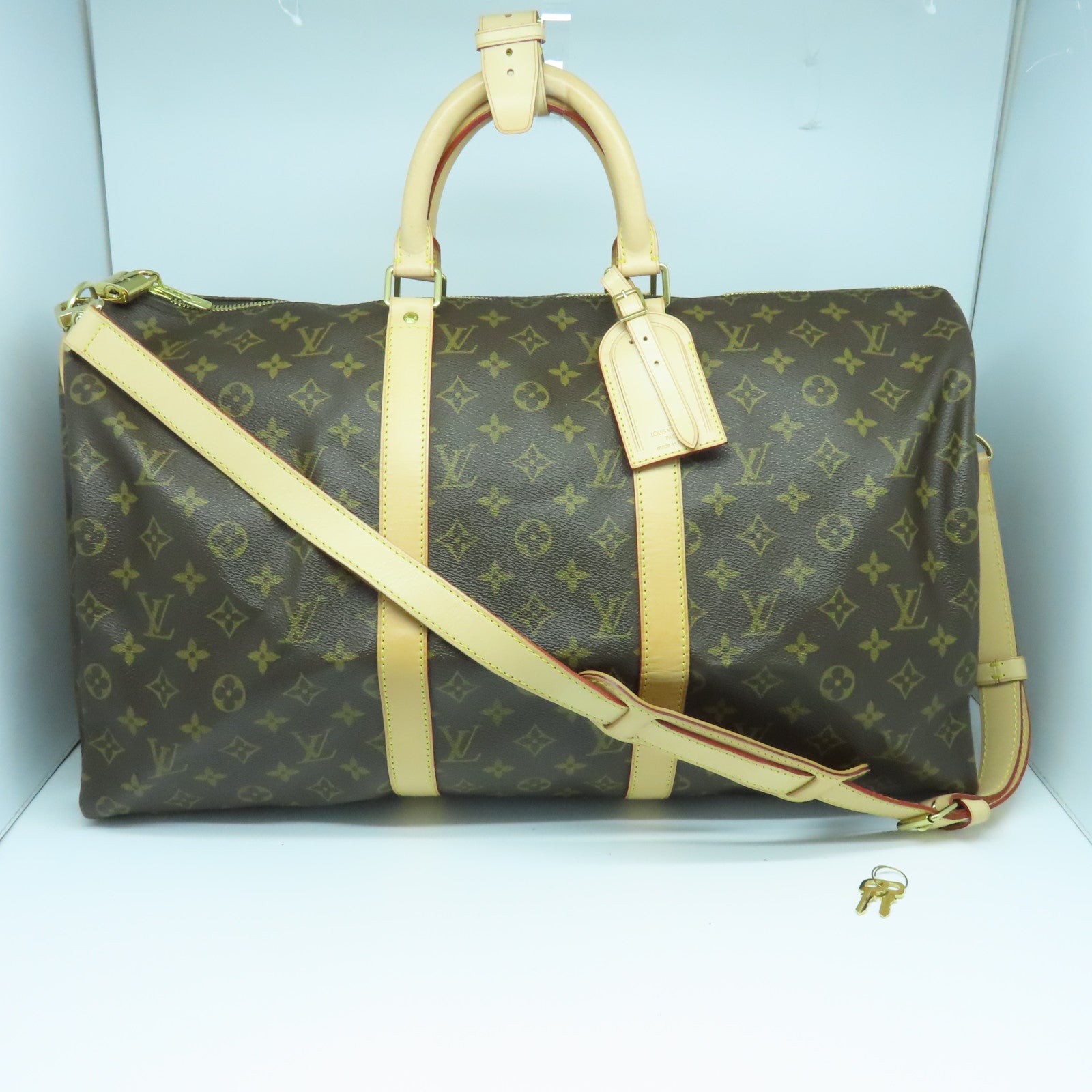 LOUIS VUITTON Monogram Keepall Bandouliere 50金扣波士頓包棕色