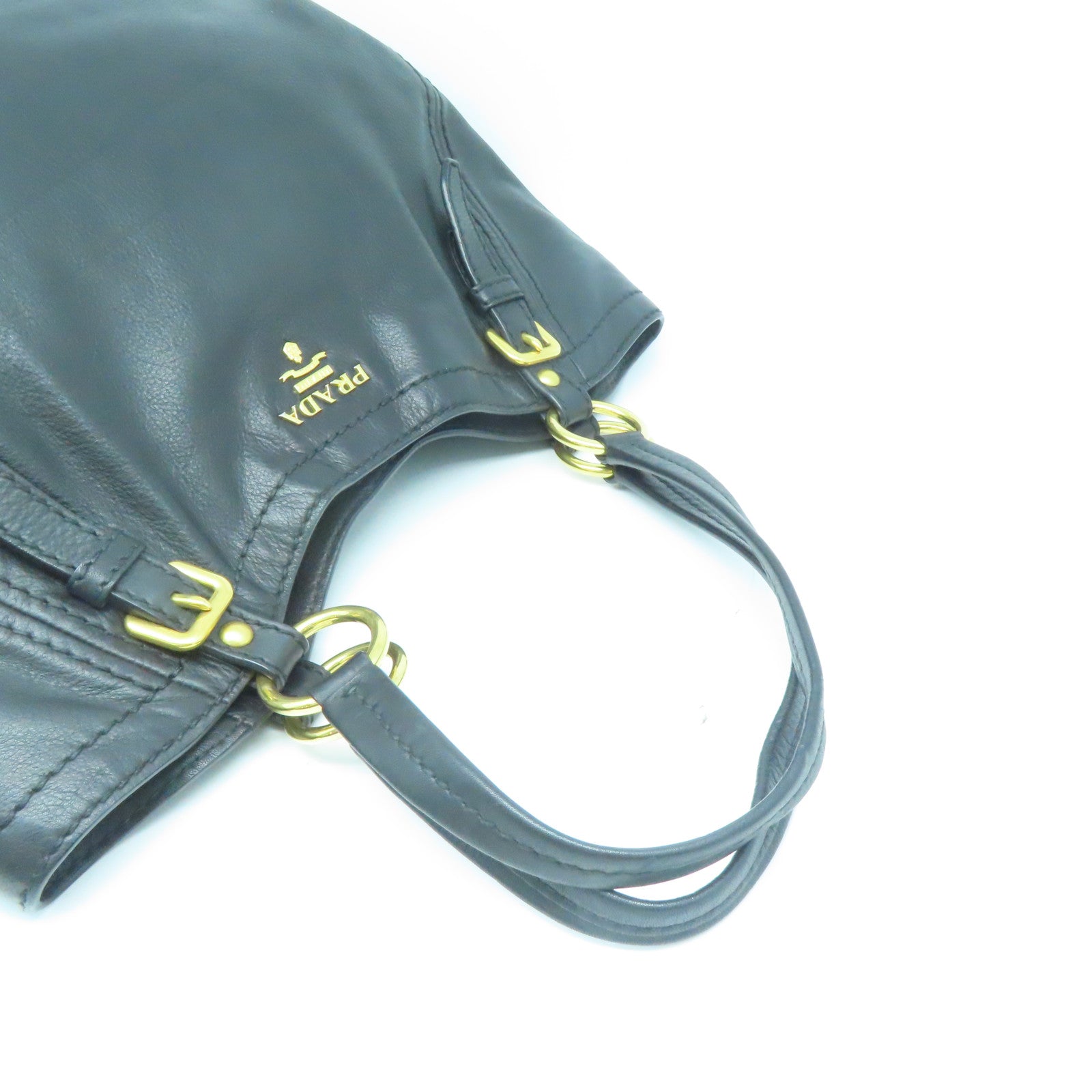 PRADA 牛皮皮革Shoulder Bag金扣肩背袋黑色