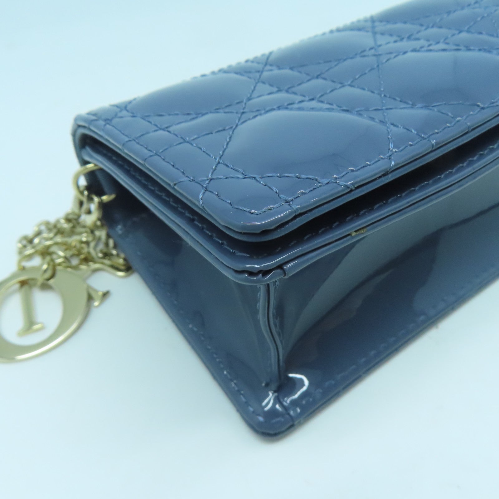 Dior 漆皮皮革Chain Shoulder金扣肩背袋藍色