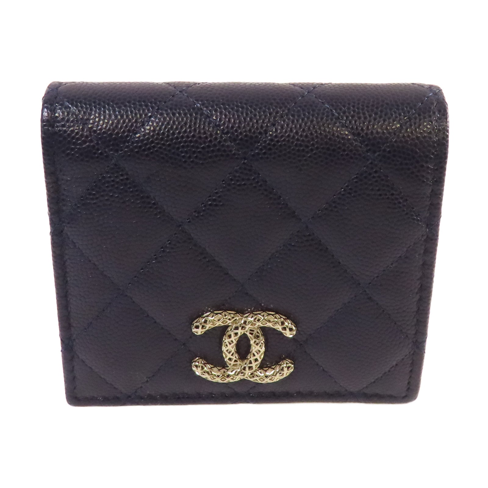CHANEL 菱格Caviar皮革Short Wallet金扣短錢包寶藍色/粉紅色