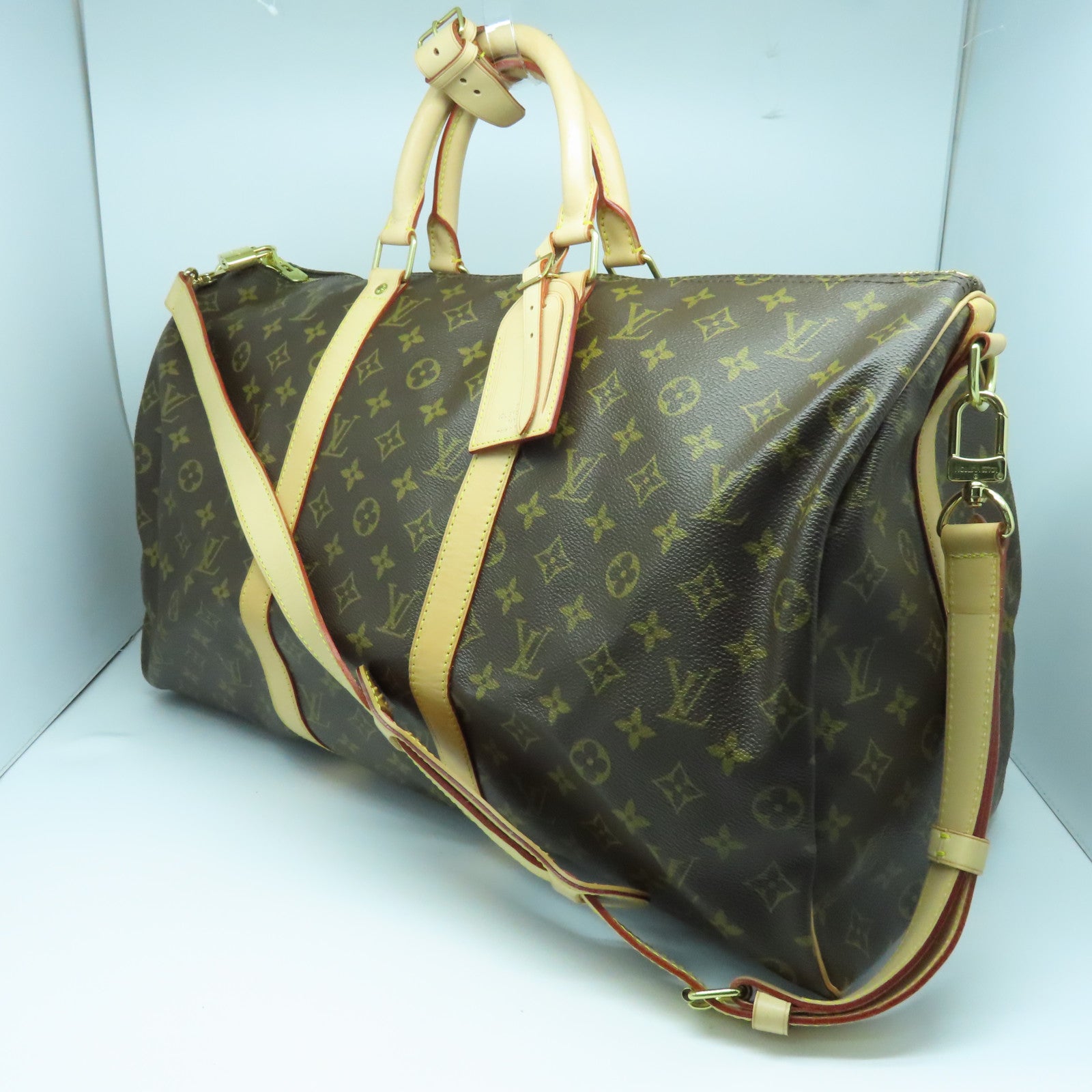 LOUIS VUITTON Monogram Keepall Bandouliere 50金扣波士頓包棕色