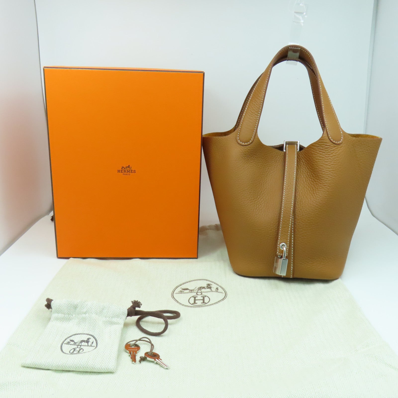 HERMES Clemence皮革Picotin PM銀扣手挽袋Gold經典駝色